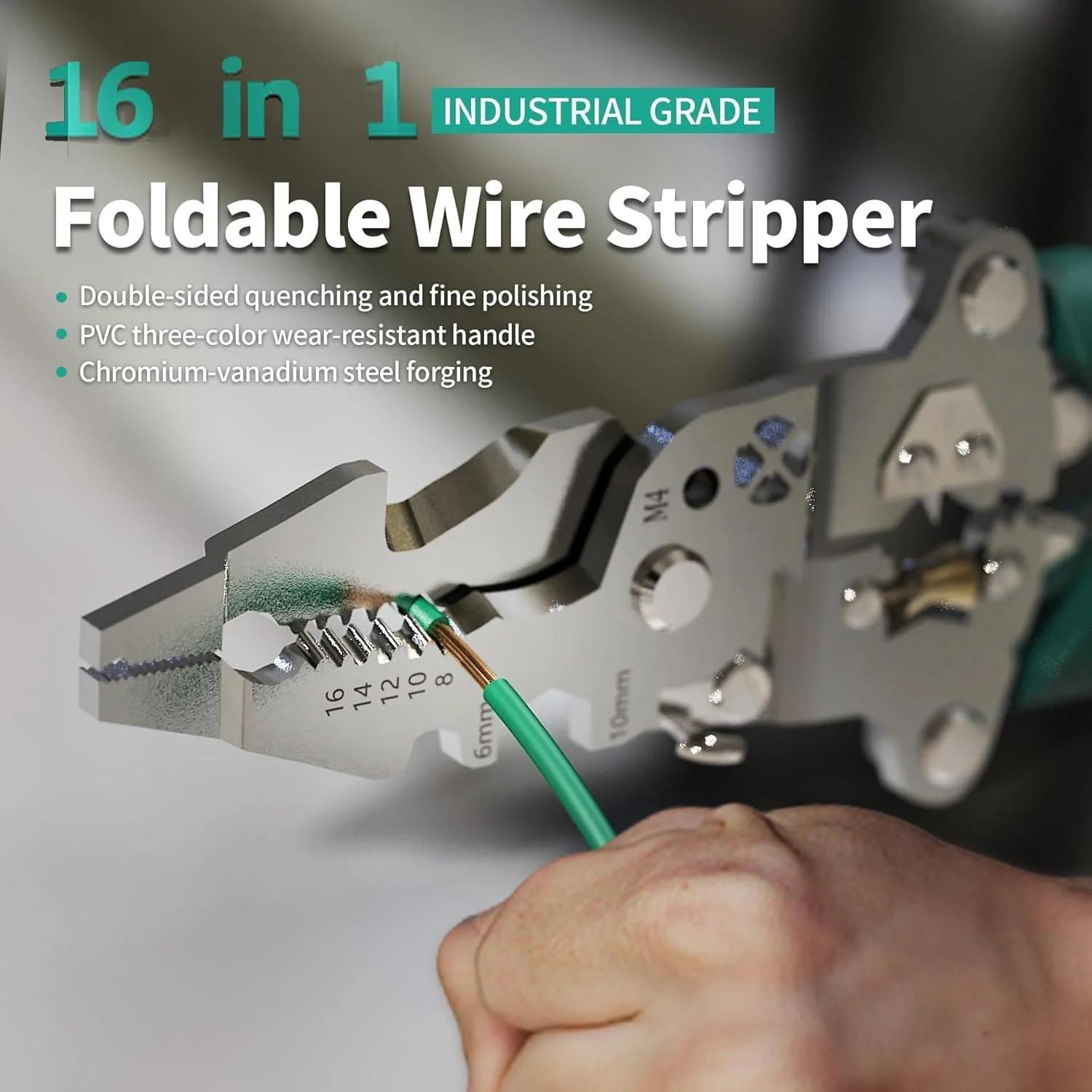 سیم لخت کن و پرس سرسیم تاشو 16 در 1، کابل بر بادوام و ابزار لخت کردن سیم، ابزار چند منظوره برقی با کاربری آسان برای برش، پرس و لخت کردن سیم سیم لخت کن و پرس سرسیم تاشو 16 در 1، کابل بر بادوام و ابزار لخت کردن سیم، ابزار چند منظوره برقی با کاربری آسان برای برش، پرس و لخت کردن سیم
