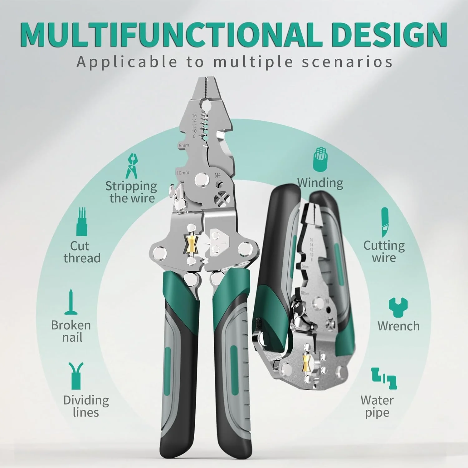 سیم لخت کن و پرس سرسیم تاشو 16 در 1، کابل بر بادوام و ابزار لخت کردن سیم، ابزار چند منظوره برقی با کاربری آسان برای برش، پرس و لخت کردن سیم سیم لخت کن و پرس سرسیم تاشو 16 در 1، کابل بر بادوام و ابزار لخت کردن سیم، ابزار چند منظوره برقی با کاربری آسان برای برش، پرس و لخت کردن سیم