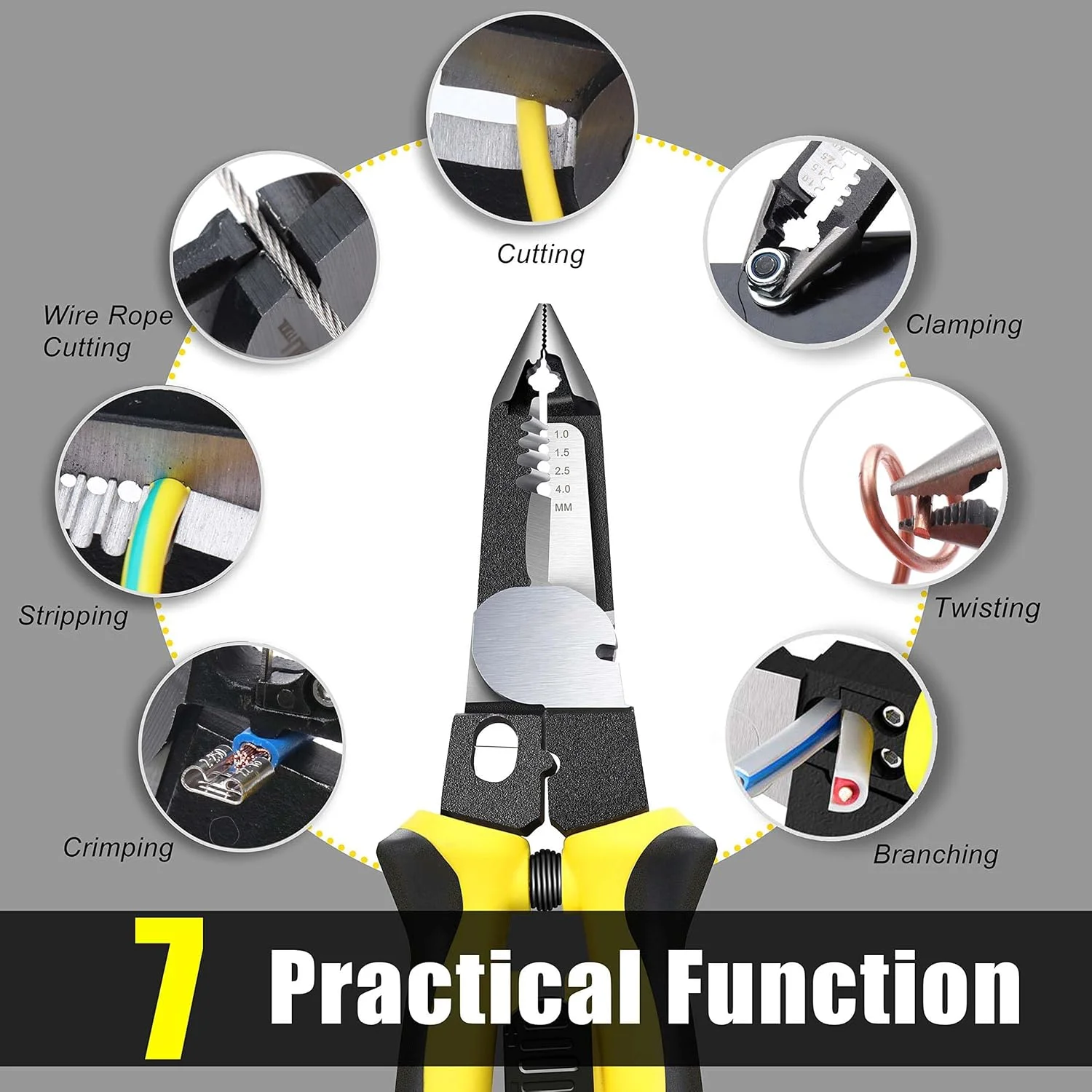 انبر سیم لخت کن KASTWAVE - ابزار سیم لخت کن و برش 7 در 1 چند منظوره برای لخت کردن، برش و پرس کابل های برق