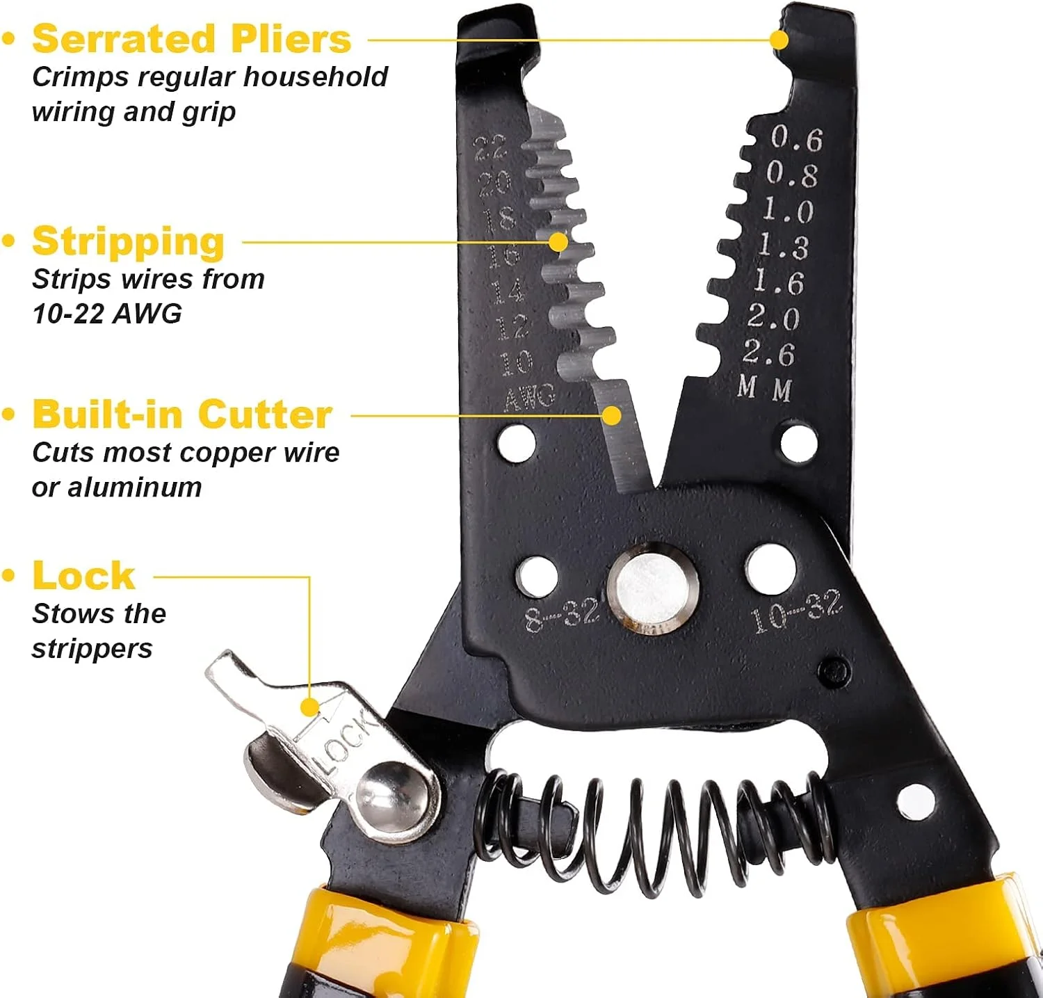 سیم لخت کن 7 اینچی KASTWAVE 10-22 AWG، ابزار سیم لخت کن مسی و ابزار دستی چند منظوره، طراحی دسته حرفه ای و ساخت ماهرانه