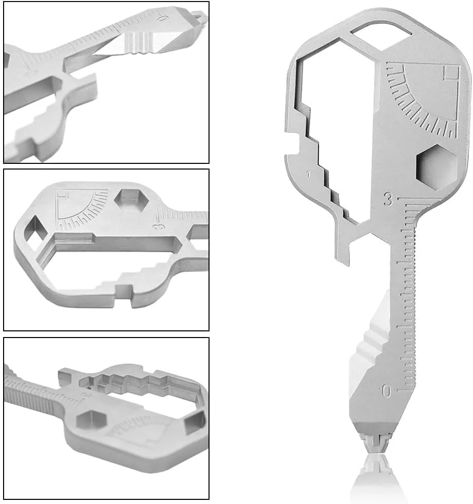 ابزار چندکاره جیبی KASTWAVE به شکل کلید، کیت ابزار نهایی کوچک 24 در 1، ابزار چندکاره جیبی استیل ضد زنگ برای پیچ گوشتی، سوهان، درب بازکن بطری، آچار، خط کش، سیم لخت کن، هدیه برای آقایان (طلایی)