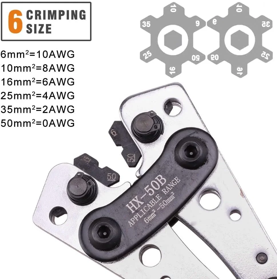 ابزار پرس سرسیم کابل باتری KASTWAVE، ابزار پرس سیم، پرس سنگین برای سرسیم های سیم، AWG 10-1/0 برای سرسیم های سنگین، ترمینال باتری، ترمینال های سرسیم مسی