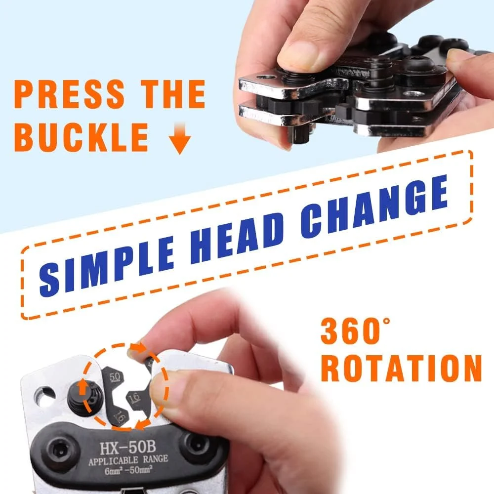 ابزار پرس سرسیم کابل باتری KASTWAVE، ابزار پرس سیم، پرس سنگین برای سرسیم های سیم، AWG 10-1/0 برای سرسیم های سنگین، ترمینال باتری، ترمینال های سرسیم مسی