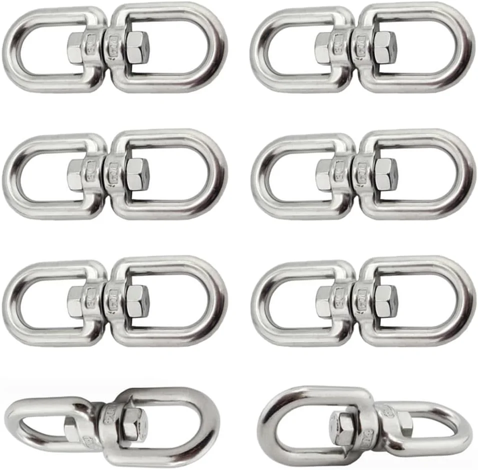 AISHOW بسته 6 عددی حلقه گردان استیل ضد زنگ M6، قلاب چشمی دو طرفه برای اتصال طناب، زنجیر، مبلمان آویزان، صندلی آویزان، 6 × 68 میلی متر