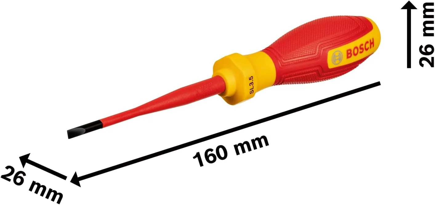 پیچ گوشتی حرفه ای VDE بوش SL3.5x75 (دارای گواهی تا 1000 ولت، عایق شده با پلی پروپیلن (PP) و الاستومر ترموپلاستیک (TPE))