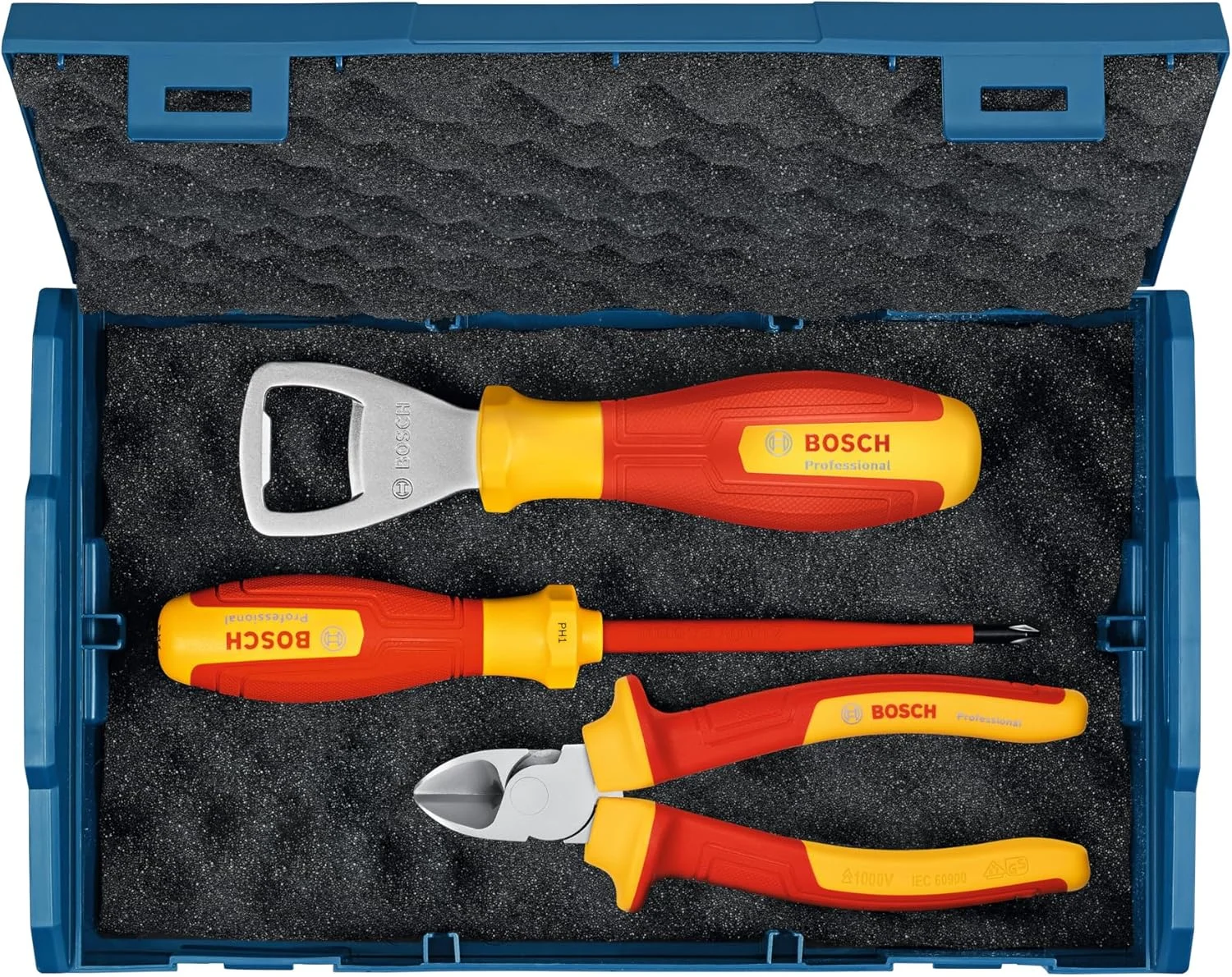 مجموعه ابزار دستی 3 تکه بوش پروفشنال (شامل 1 عدد پیچ گوشتی VDE (PH1)، 1 عدد سیم چین VDE (160 میلی متر) و 1 عدد درب بازکن بطری در L-Boxx Mini) مجموعه ابزار دستی 3 تکه بوش پروفشنال (شامل 1 عدد پیچ گوشتی VDE (PH1)، 1 عدد سیم چین VDE (160 میلی متر) و 1 عدد درب بازکن بطری در L-Boxx Mini)