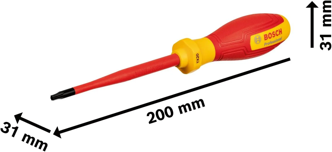 پیچ گوشتی حرفه ای VDE بوش TX20x100 (تایید شده تا 1000 ولت، عایق شده با الاستومر ترموپلاستیک (TPE)) پیچ گوشتی حرفه ای VDE بوش TX20x100 (تایید شده تا 1000 ولت، عایق شده با الاستومر ترموپلاستیک (TPE))