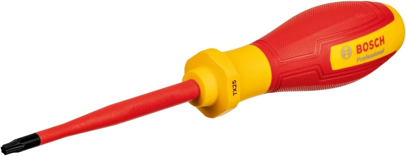 پیچ گوشتی حرفه ای VDE بوش TX25x100 (دارای گواهی تا 1000 ولت، عایق شده با الاستومر ترموپلاستیک (TPE)) پیچ گوشتی حرفه ای VDE بوش TX25x100 (دارای گواهی تا 1000 ولت، عایق شده با الاستومر ترموپلاستیک (TPE))