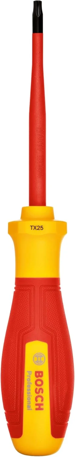 پیچ گوشتی حرفه ای VDE بوش TX25x100 (دارای گواهی تا 1000 ولت، عایق شده با الاستومر ترموپلاستیک (TPE)) پیچ گوشتی حرفه ای VDE بوش TX25x100 (دارای گواهی تا 1000 ولت، عایق شده با الاستومر ترموپلاستیک (TPE))