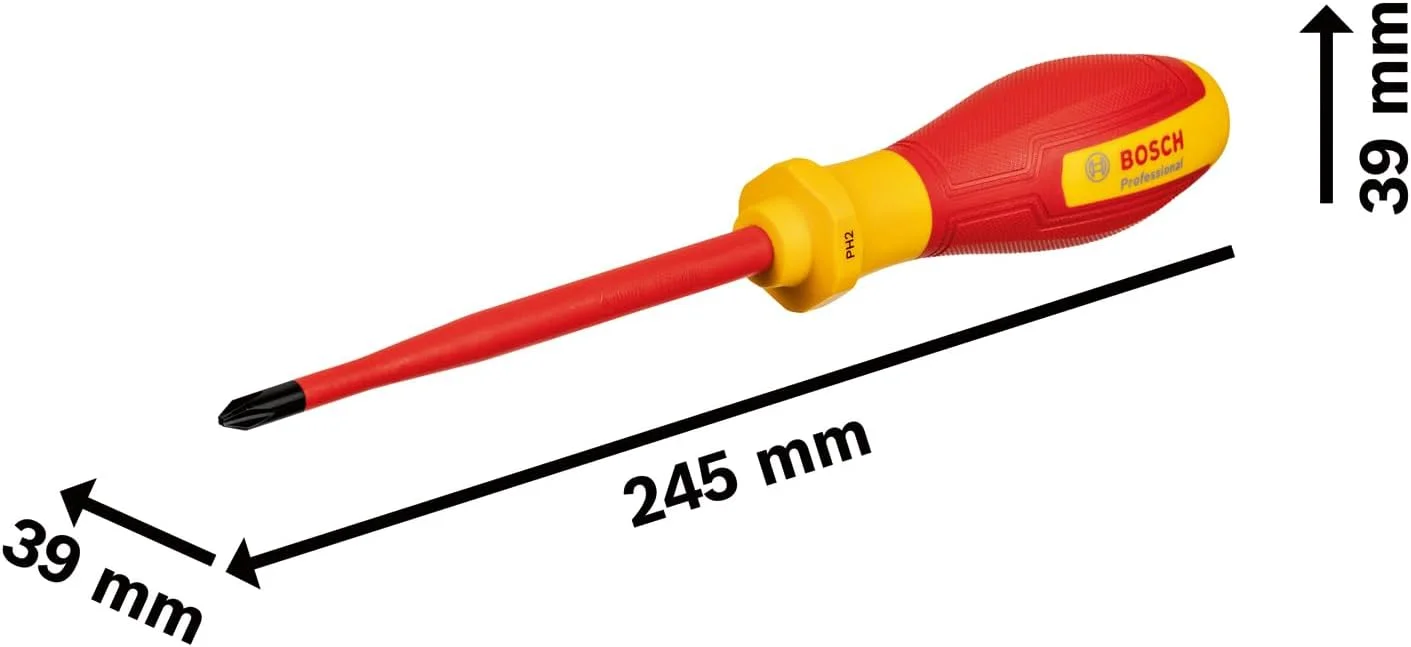 پیچ گوشتی حرفه ای VDE بوش PH2x125 (دارای گواهی تا 1000 ولت، عایق شده با الاستومر ترموپلاستیک (TPE)) پیچ گوشتی حرفه ای VDE بوش PH2x125 (دارای گواهی تا 1000 ولت، عایق شده با الاستومر ترموپلاستیک (TPE))