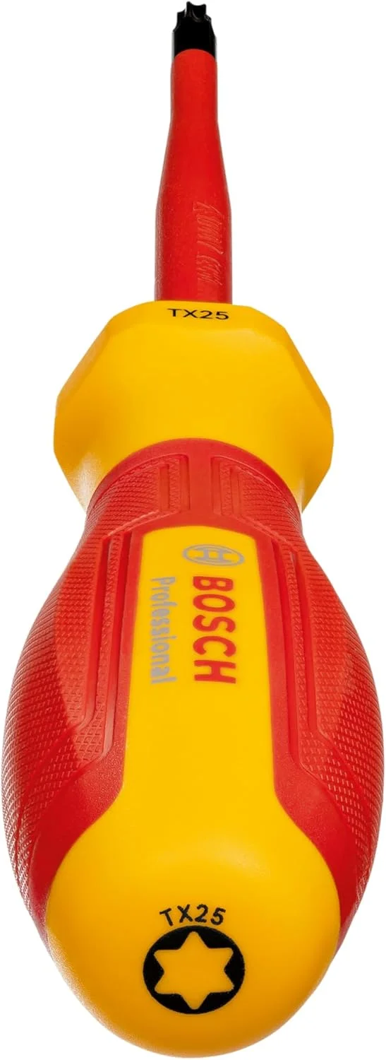 پیچ گوشتی حرفه ای VDE بوش TX25x100 (دارای گواهی تا 1000 ولت، عایق شده با الاستومر ترموپلاستیک (TPE)) پیچ گوشتی حرفه ای VDE بوش TX25x100 (دارای گواهی تا 1000 ولت، عایق شده با الاستومر ترموپلاستیک (TPE))