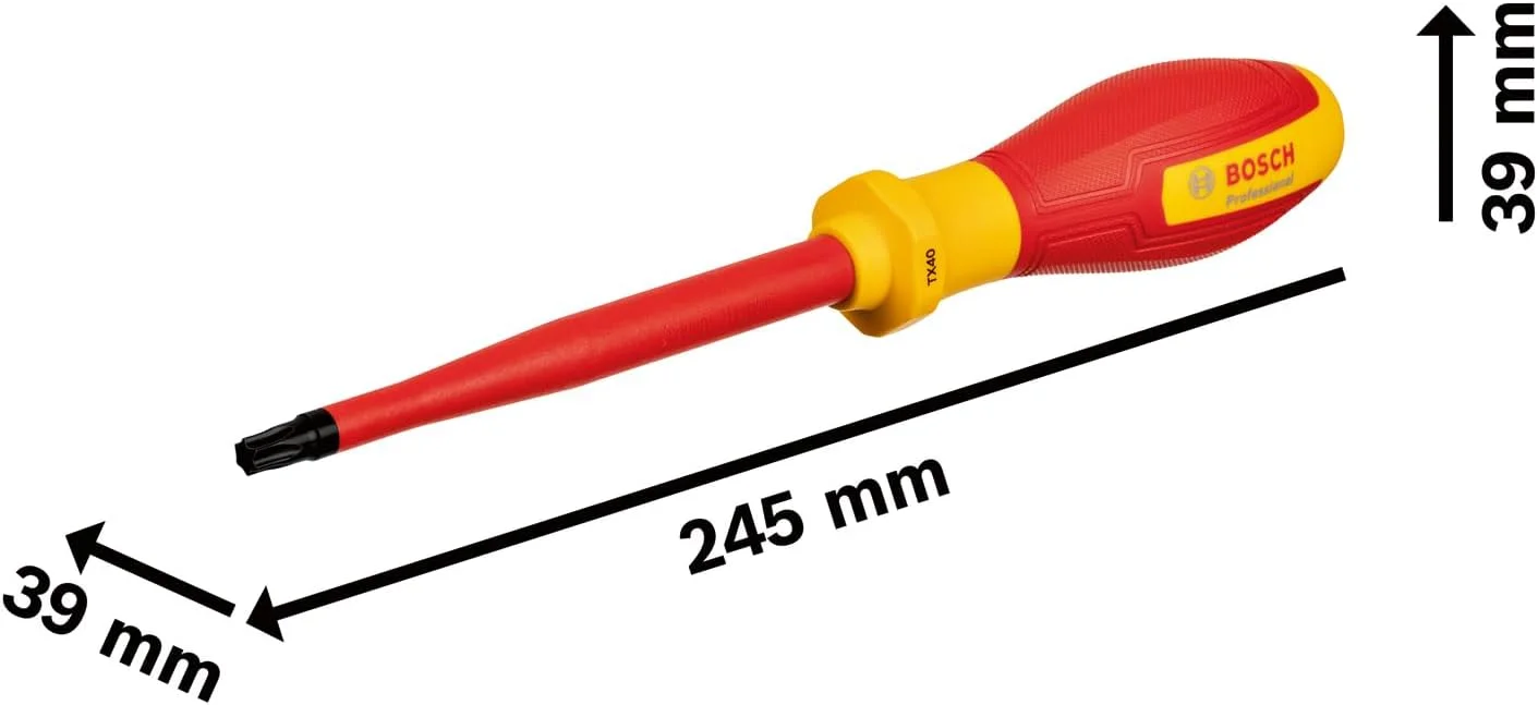 پیچ گوشتی حرفه ای VDE بوش TX40x125 (دارای گواهی تا 1000 ولت، عایق شده با الاستومر ترموپلاستیک (TPE)) پیچ گوشتی حرفه ای VDE بوش TX40x125 (دارای گواهی تا 1000 ولت، عایق شده با الاستومر ترموپلاستیک (TPE))