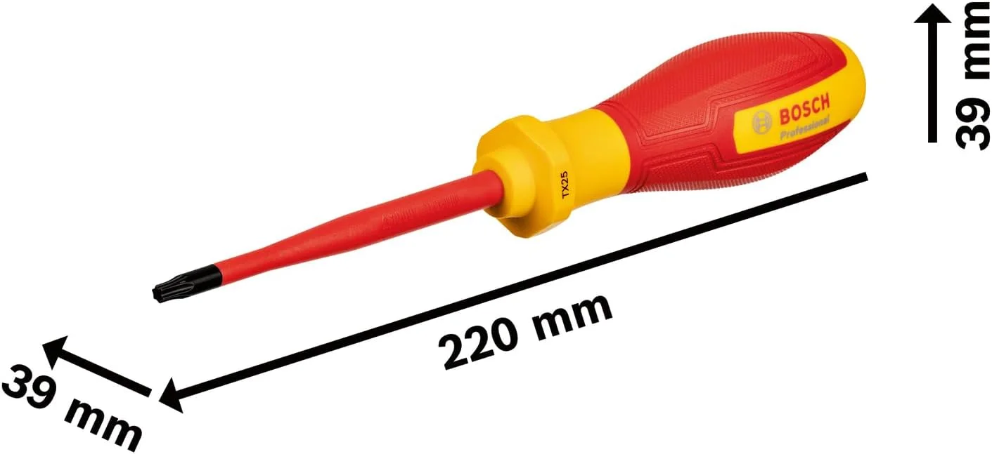 پیچ گوشتی حرفه ای VDE بوش TX25x100 (دارای گواهی تا 1000 ولت، عایق شده با الاستومر ترموپلاستیک (TPE)) پیچ گوشتی حرفه ای VDE بوش TX25x100 (دارای گواهی تا 1000 ولت، عایق شده با الاستومر ترموپلاستیک (TPE))