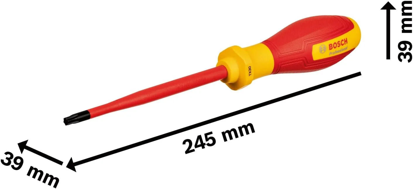 پیچ گوشتی حرفه ای VDE بوش TX30x125 (دارای گواهی تا 1000 ولت، عایق شده با الاستومر ترموپلاستیک (TPE)) پیچ گوشتی حرفه ای VDE بوش TX30x125 (دارای گواهی تا 1000 ولت، عایق شده با الاستومر ترموپلاستیک (TPE))