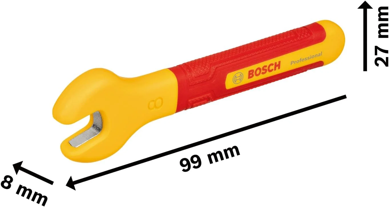 آچار VDE بوش پروفشنال - 8 میلی متر (زاویه فک 15 درجه، تایید شده تا 1000 ولت، عایق شده با پلی پروپیلن (PP) و ترموپلاستیک الاستومر (TPE))