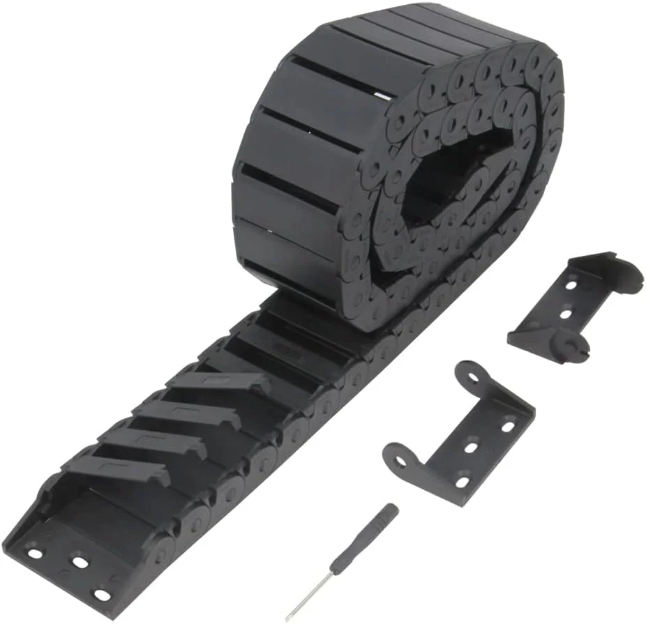 زنجیر یدک کش Zeberoxyz با ابعاد 15 در 50 میلی متر، طول 1 متر، نوع باز از داخل، حامل کابل پلاستیکی انعطاف پذیر مشکی R28 به همراه 1 کیت اتصال انتهایی (15 میلی متر در 50 میلی متر باز از داخل)