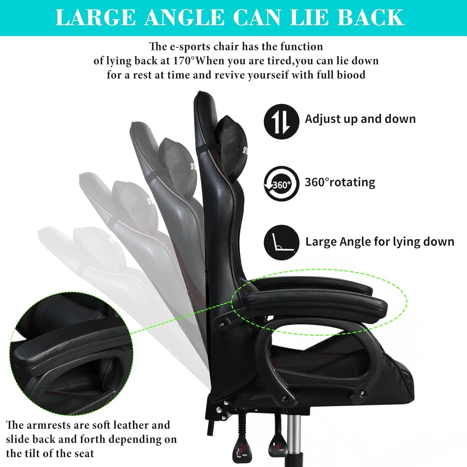 صندلی گیمینگ SKY-TOUCH، صندلی کامپیوتر ارگونومیک با ارتفاع و دسته قابل تنظیم، بالشتک پشتی سر و کمر، چرم PU، صندلی تکیه گاه دار مناسب دفتر کار، پشتی بلند، تحمل وزن 200 کیلوگرم، مشکی - 60x53x120 سانتی متر صندلی گیمینگ SKY-TOUCH، صندلی کامپیوتر ارگونومیک با ارتفاع و دسته قابل تنظیم، بالشتک پشتی سر و کمر، چرم PU، صندلی تکیه گاه دار مناسب دفتر کار، پشتی بلند، تحمل وزن 200 کیلوگرم، مشکی - 60x53x120 سانتی متر