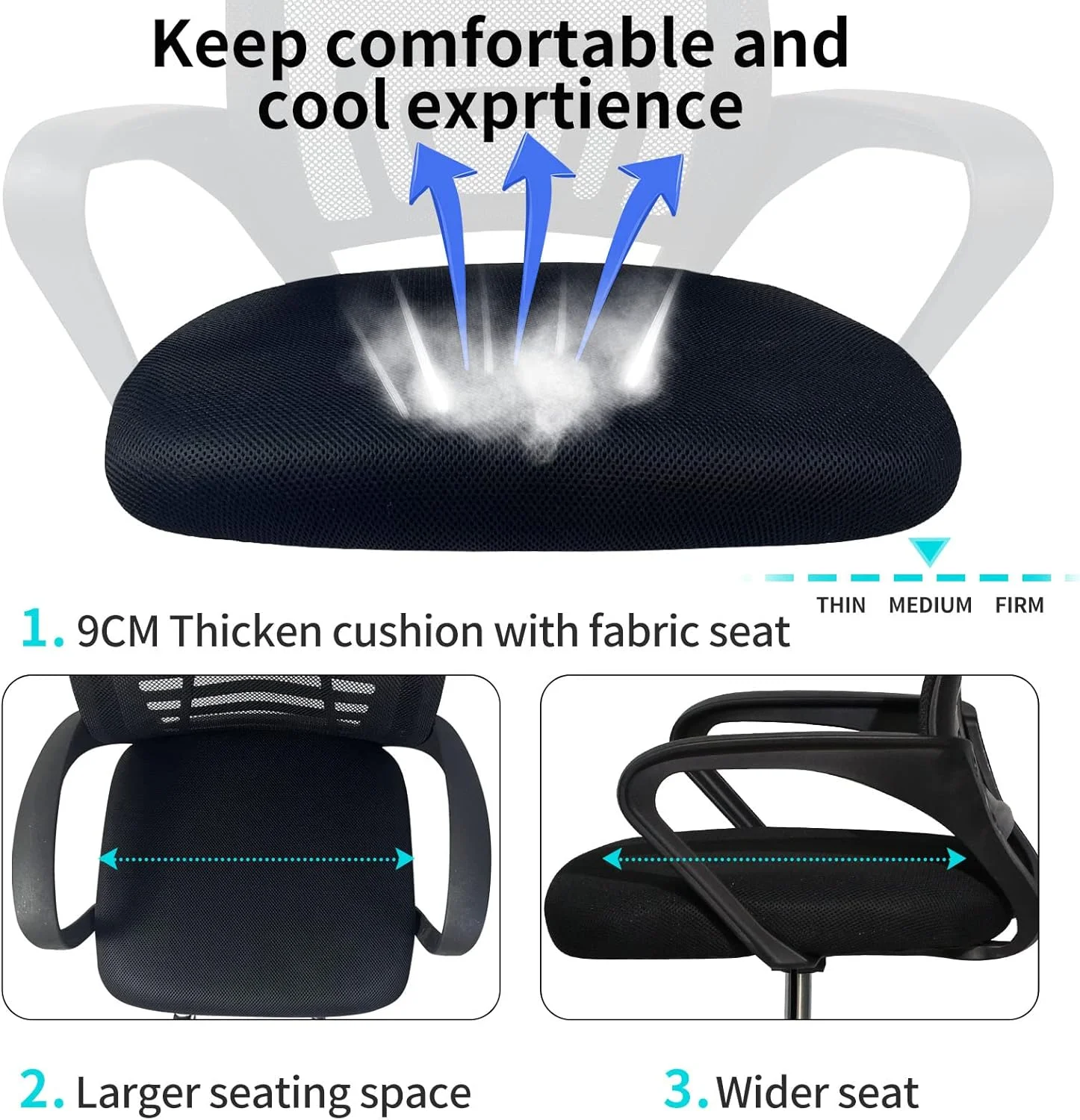 صندلی اداری SKY-TOUCH، صندلی کامپیوتر توری تنفسی با پشتیبانی کمری، صندلی میز قابل تنظیم ارتفاع با دسته برای مطالعه در خانه و محل کار - 49x56x95 سانتی متر صندلی اداری SKY-TOUCH، صندلی کامپیوتر توری تنفسی با پشتیبانی کمری، صندلی میز قابل تنظیم ارتفاع با دسته برای مطالعه در خانه و محل کار - 49x56x95 سانتی متر