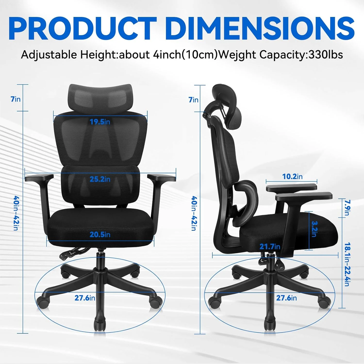صندلی اداری ارگونومیک SKY-TOUCH، صندلی کامپیوتر گردان با پشتیبانی کمری قابل تنظیم، تکیه گاه سر و دسته، تنظیم ارتفاع و عملکرد گهواره ای، توری پشتی بلند و تنفسی، 130x67x67 سانتی متر صندلی اداری ارگونومیک SKY-TOUCH، صندلی کامپیوتر گردان با پشتیبانی کمری قابل تنظیم، تکیه گاه سر و دسته، تنظیم ارتفاع و عملکرد گهواره ای، توری پشتی بلند و تنفسی، 130x67x67 سانتی متر