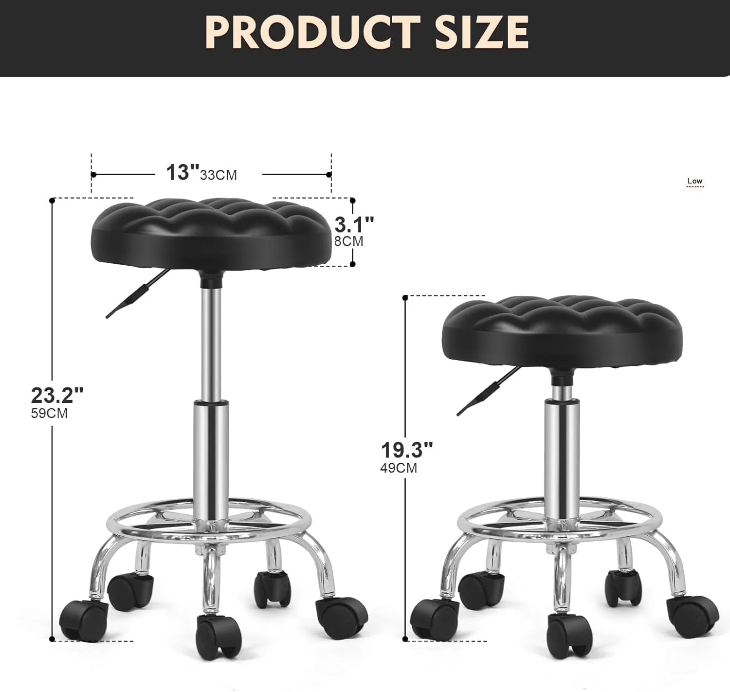 صندلی گردان چرخ دار SKY-TOUCH: صندلی آرایشی با چرم PU با قابلیت تنظیم ارتفاع و چرخش 360 درجه با چرخ برای دفتر کار، خانه، طراحی، کارگاه، فروشگاه، اسپا، سالن صندلی گردان چرخ دار SKY-TOUCH: صندلی آرایشی با چرم PU با قابلیت تنظیم ارتفاع و چرخش 360 درجه با چرخ برای دفتر کار، خانه، طراحی، کارگاه، فروشگاه، اسپا، سالن