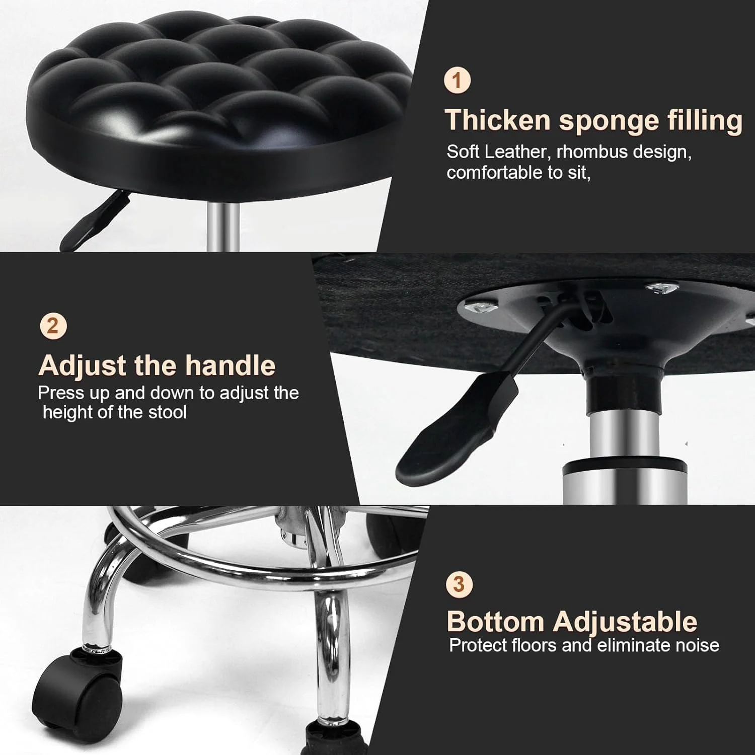 صندلی گردان چرخ دار SKY-TOUCH: صندلی آرایشی با چرم PU با قابلیت تنظیم ارتفاع و چرخش 360 درجه با چرخ برای دفتر کار، خانه، طراحی، کارگاه، فروشگاه، اسپا، سالن صندلی گردان چرخ دار SKY-TOUCH: صندلی آرایشی با چرم PU با قابلیت تنظیم ارتفاع و چرخش 360 درجه با چرخ برای دفتر کار، خانه، طراحی، کارگاه، فروشگاه، اسپا، سالن