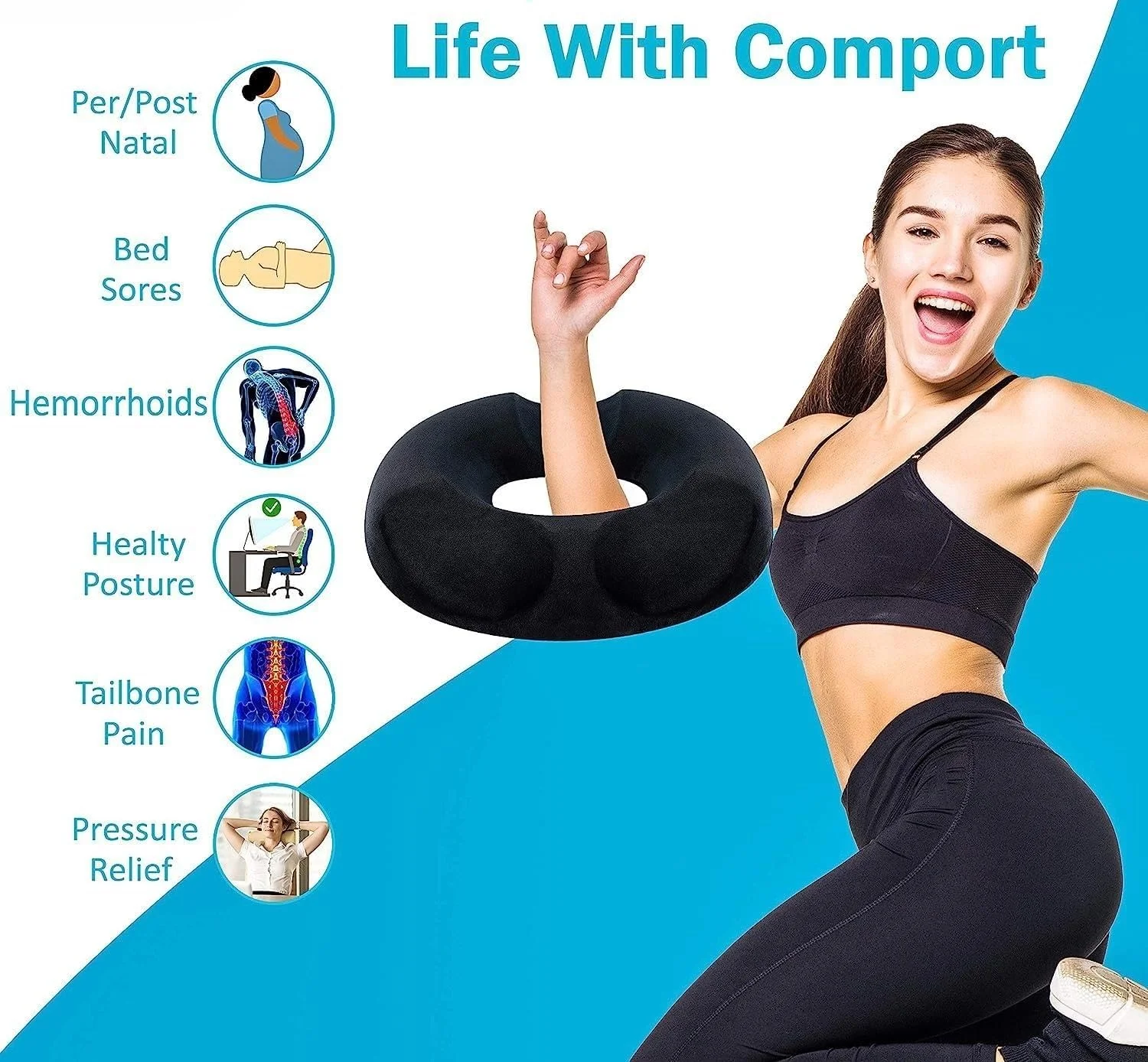 بالشتک صندلی فوم حافظهدار SKY-TOUCH، بالش دوناتی برای تسکین درد پروستات، بارداری، درد دنبالچه، جراحی، سیاتیک، بالشتک صندلی اداری خانگی خودرو مشکی بالشتک صندلی فوم حافظهدار SKY-TOUCH، بالش دوناتی برای تسکین درد پروستات، بارداری، درد دنبالچه، جراحی، سیاتیک، بالشتک صندلی اداری خانگی خودرو مشکی