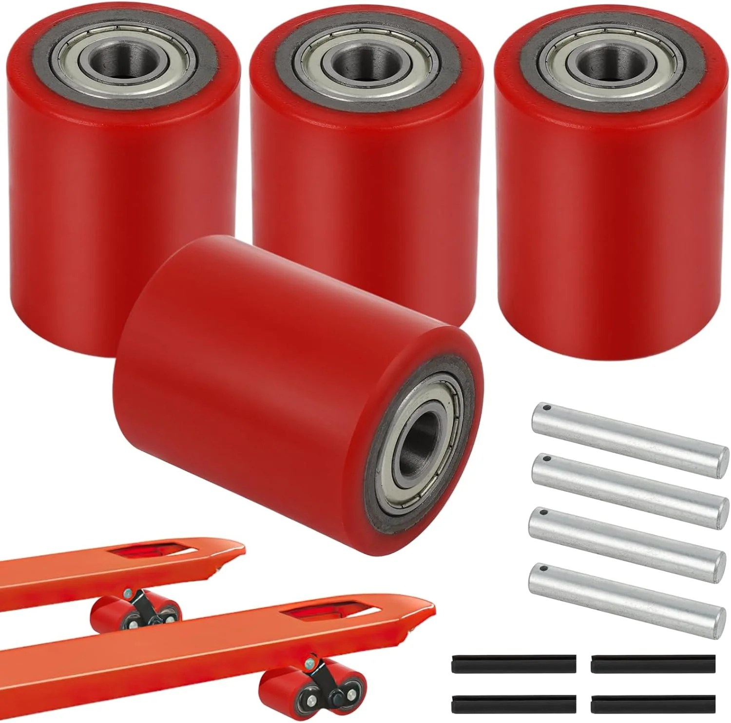 دو جفت چرخ بار جک پالت، چرخ های دستی جک پالت 3 اینچ در 3.75 اینچ با بلبرینگ شناسه 20 میلی متر، جایگزینی چرخ عقب جک پالت و لیفتراک