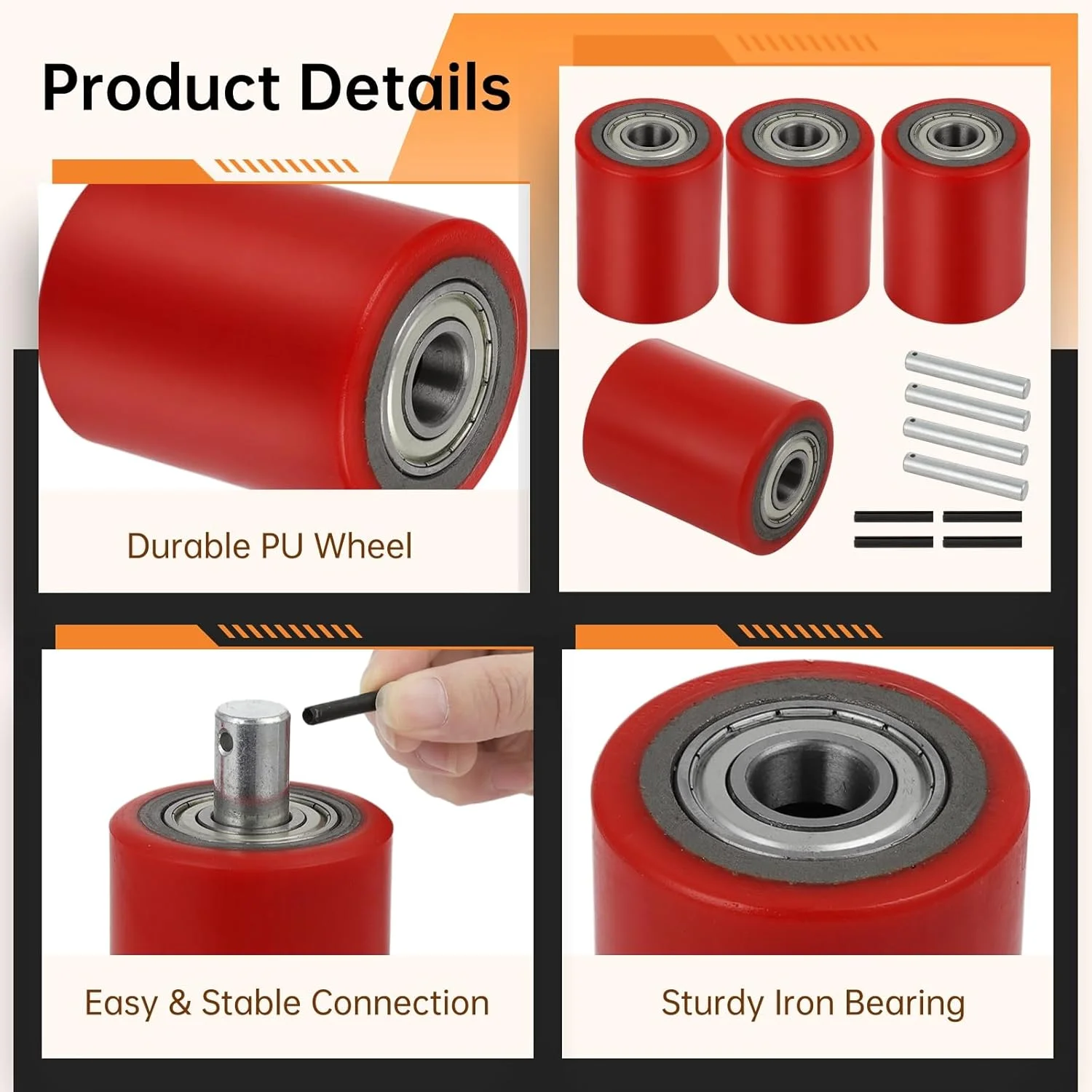 دو جفت چرخ بار جک پالت، چرخ های دستی جک پالت 3 اینچ در 3.75 اینچ با بلبرینگ شناسه 20 میلی متر، جایگزینی چرخ عقب جک پالت و لیفتراک دو جفت چرخ بار جک پالت، چرخ های دستی جک پالت 3 اینچ در 3.75 اینچ با بلبرینگ شناسه 20 میلی متر، جایگزینی چرخ عقب جک پالت و لیفتراک