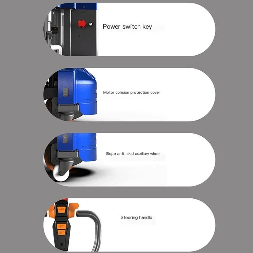 چرخ دستی پالت برقی با باتری لیتیومی، چرخ دستی پالت کلاسیک با ظرفیت 2000 کیلوگرم، دسته چند منظوره، مناسب برای جابجایی، انبارداری و بلند کردن چرخ دستی سنگین روی چرخ (68.