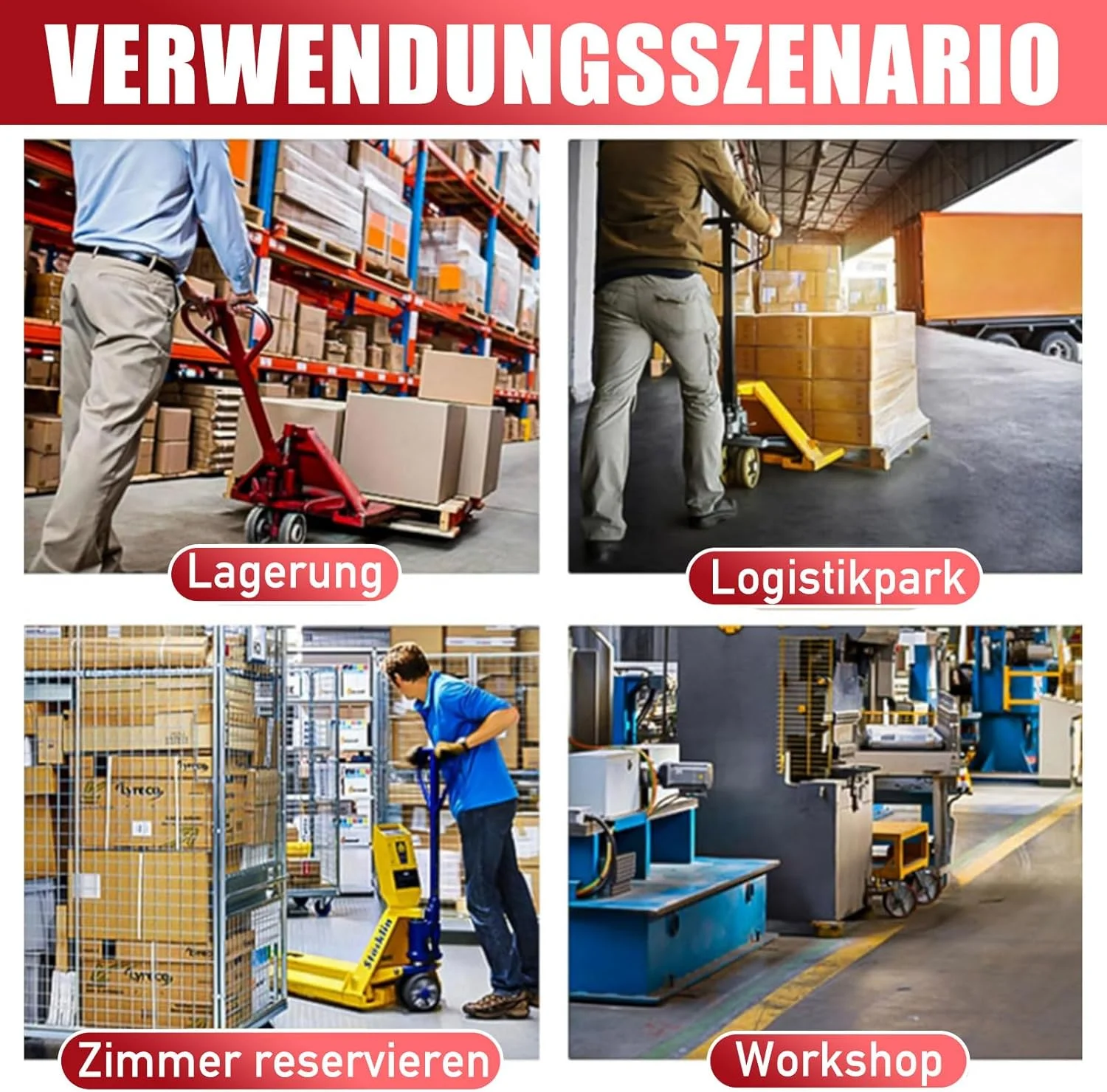 4 عدد چرخ پالت تراک، چرخ های پالت تراک پلی یورتان، 80 x 70 میلی متر، محور 20 میلی متر، چرخ های جایگزین قرمز با بلبرینگ برای پالت تراک، حداکثر بار 600 کیلوگرم