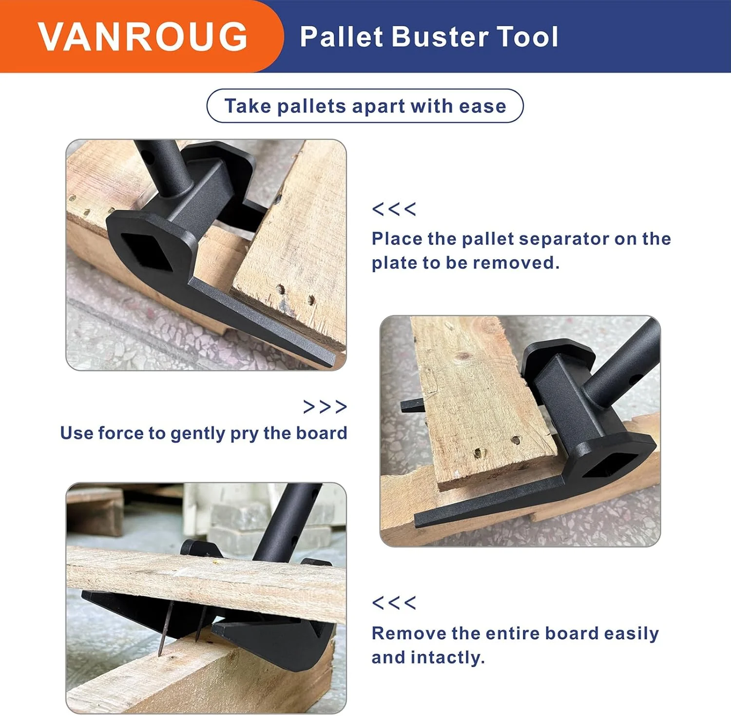 ابزار تخریب پالت VANROUG، اهرم تخریب پالت، ابزار سنگین صنعتی برای برداشتن تخته عرشه، اهرم تخریب بدون دسته، شکن صنعتی برای برداشتن یا تخریب چوب
