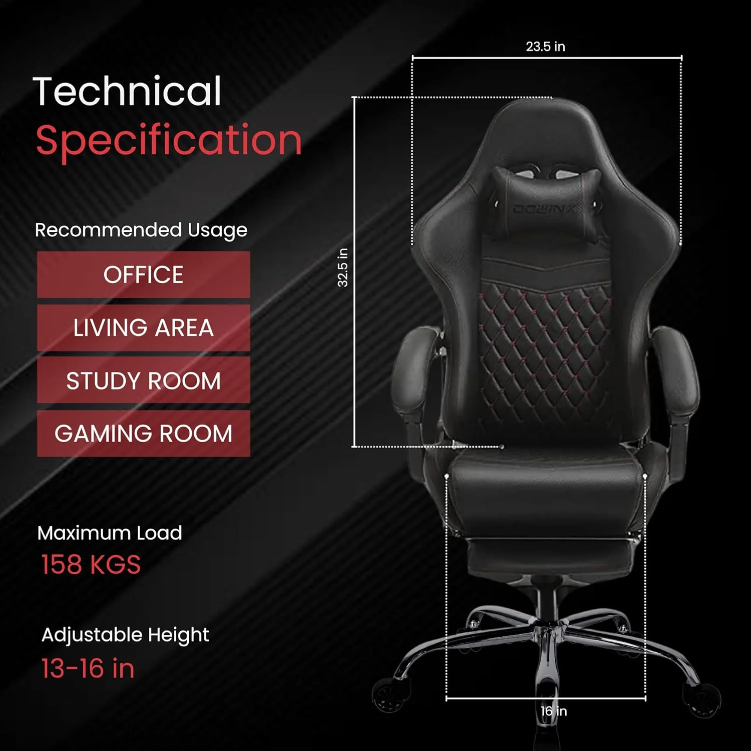 صندلی گیمینگ چند منظوره Dowinx، صندلی کامپیوتر چرمی PU با پشتی بلند، قابلیت تنظیم ارتفاع و تکیه گاه، دارای ماساژور، تکیه گاه گردن و کمر، زیرپایی (مشکی) صندلی گیمینگ چند منظوره Dowinx، صندلی کامپیوتر چرمی PU با پشتی بلند، قابلیت تنظیم ارتفاع و تکیه گاه، دارای ماساژور، تکیه گاه گردن و کمر، زیرپایی (مشکی)