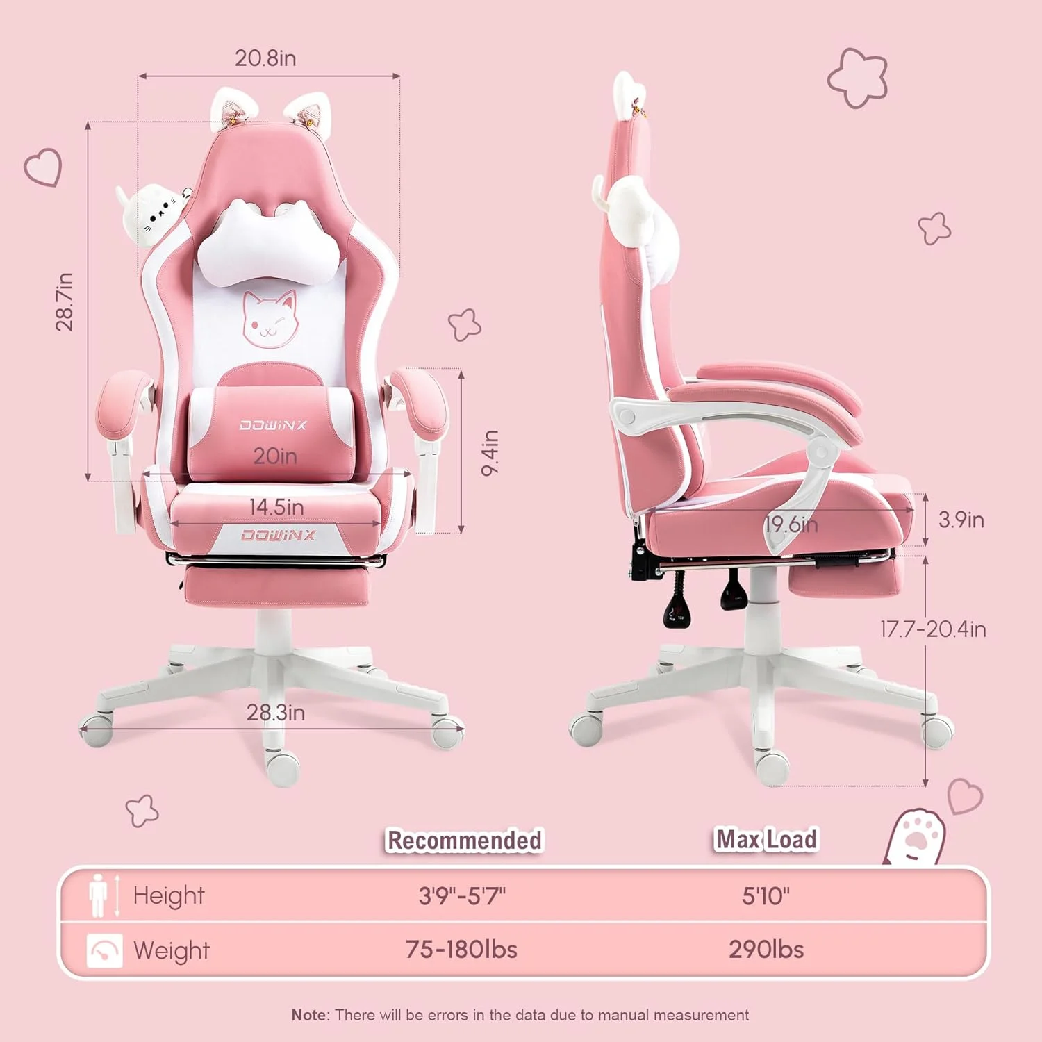 صندلی گیمینگ با گوش های گربه ای و پشتیبانی کمری ماساژور، صندلی کامپیوتر ارگونومیک برای دختران با زیرپایی و پشتی سر، صندلی بازی راحت با قابلیت تکیه دادن، تحمل وزن 131 کیلوگرم، صورتی صندلی گیمینگ با گوش های گربه ای و پشتیبانی کمری ماساژور، صندلی کامپیوتر ارگونومیک برای دختران با زیرپایی و پشتی سر، صندلی بازی راحت با قابلیت تکیه دادن، تحمل وزن 131 کیلوگرم، صورتی