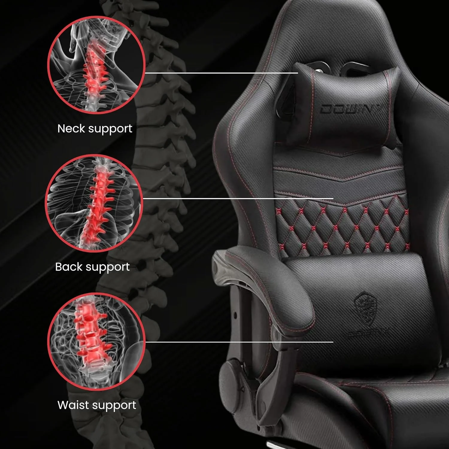 صندلی گیمینگ چند منظوره Dowinx، صندلی کامپیوتر چرمی PU با پشتی بلند، قابلیت تنظیم ارتفاع و تکیه گاه، دارای ماساژور، تکیه گاه گردن و کمر، زیرپایی (مشکی) صندلی گیمینگ چند منظوره Dowinx، صندلی کامپیوتر چرمی PU با پشتی بلند، قابلیت تنظیم ارتفاع و تکیه گاه، دارای ماساژور، تکیه گاه گردن و کمر، زیرپایی (مشکی)