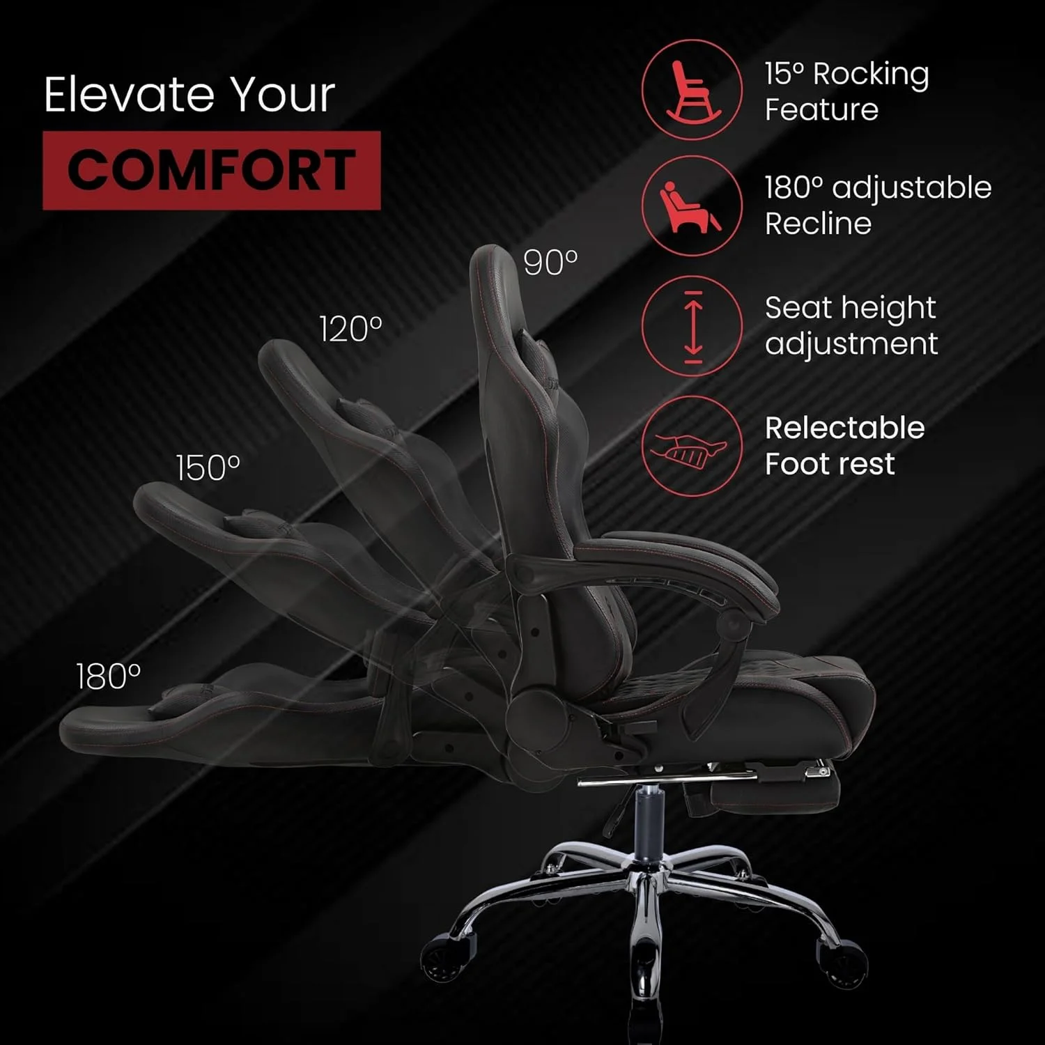 صندلی گیمینگ چند منظوره Dowinx، صندلی کامپیوتر چرمی PU با پشتی بلند، قابلیت تنظیم ارتفاع و تکیه گاه، دارای ماساژور، تکیه گاه گردن و کمر، زیرپایی (مشکی) صندلی گیمینگ چند منظوره Dowinx، صندلی کامپیوتر چرمی PU با پشتی بلند، قابلیت تنظیم ارتفاع و تکیه گاه، دارای ماساژور، تکیه گاه گردن و کمر، زیرپایی (مشکی)