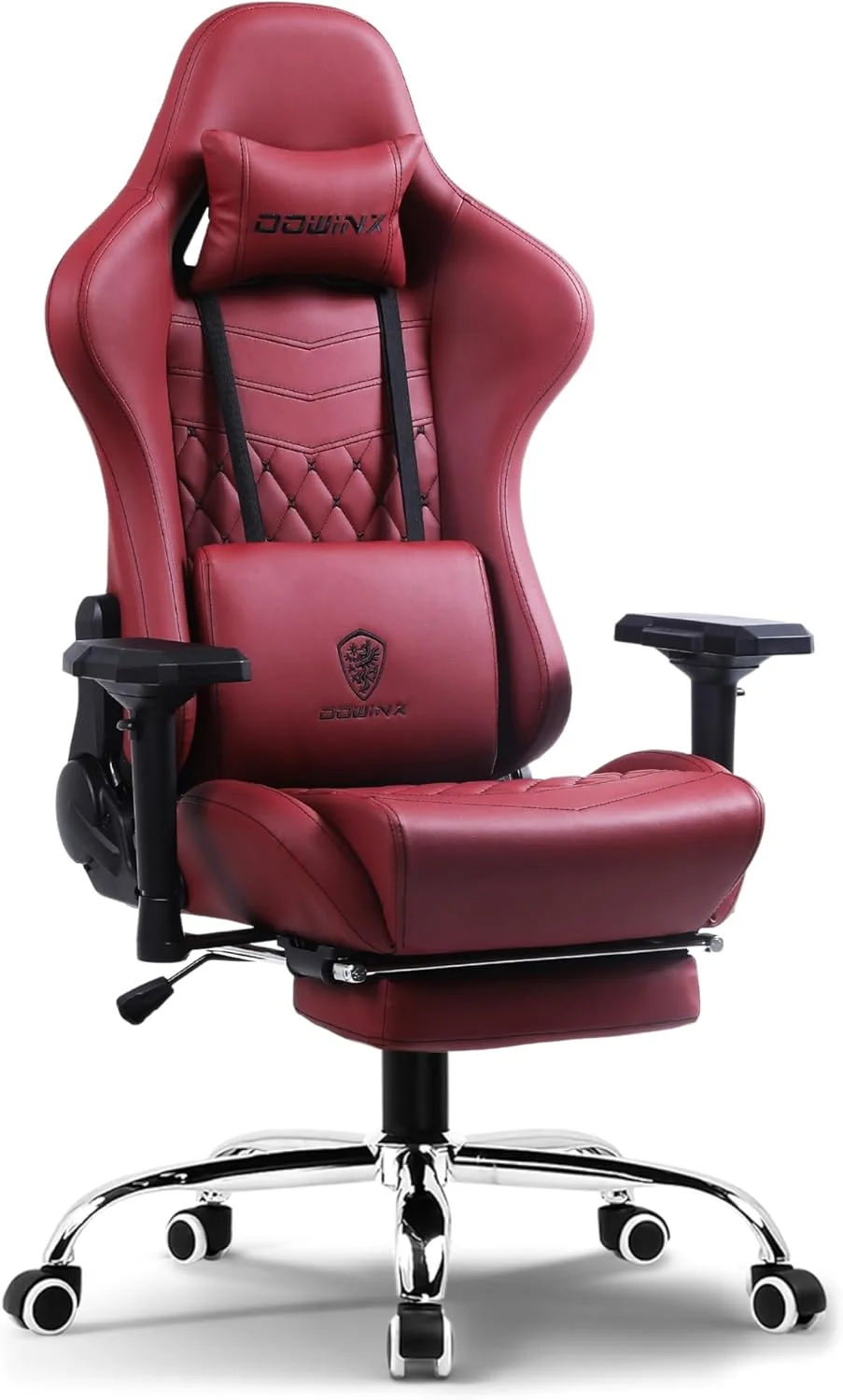 صندلی گیمینگ چند منظوره Dowinx، صندلی کامپیوتر چرمی PU با پشتی بلند، قابلیت تنظیم ارتفاع و تکیه دادن، دارای کوسن ماساژ، پشتیبانی از گردن و کمر، دسته و زیرپایی (مارون)