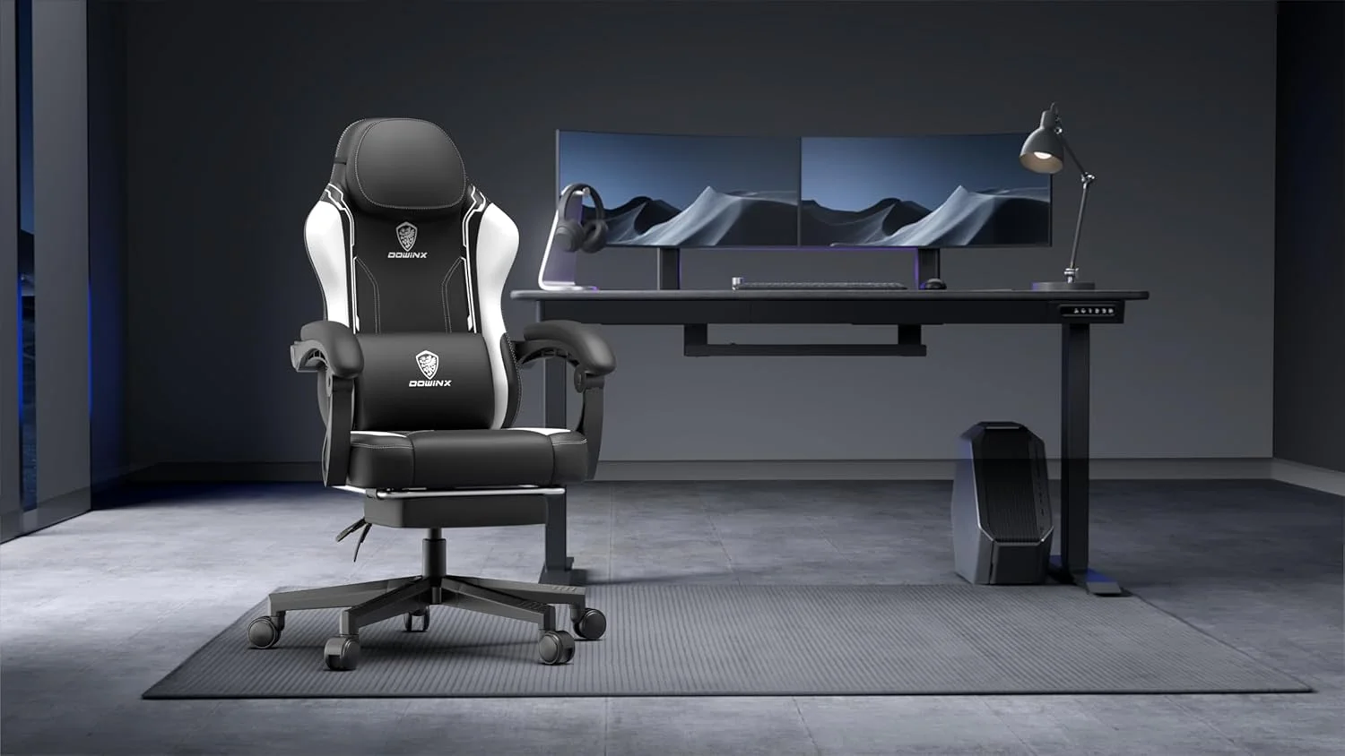 صندلی گیمینگ Dowinx با کوسن فنری پاکتی برای بزرگسالان، صندلی کامپیوتر ارگونومیک با زیرپایی و پشتیبانی کمری ماساژور، صندلی بازی چرمی پشتی بلند برای دفتر، بازی، 136 کیلوگرم، سفید
