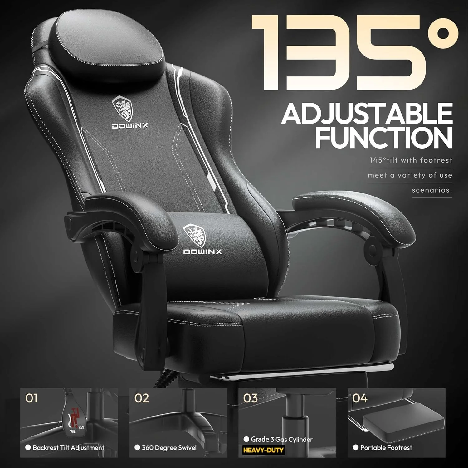 صندلی گیمینگ داوینکس با کوسن فنری پاکتی، صندلی بازی ارگونومیک با پشتیبانی کمری ماساژور و زیرپایی برای بزرگسالان، صندلی کامپیوتر چرمی پشتی بلند برای بازی و کار اداری، 300 پوند، مشکی صندلی گیمینگ داوینکس با کوسن فنری پاکتی، صندلی بازی ارگونومیک با پشتیبانی کمری ماساژور و زیرپایی برای بزرگسالان، صندلی کامپیوتر چرمی پشتی بلند برای بازی و کار اداری، 300 پوند، مشکی