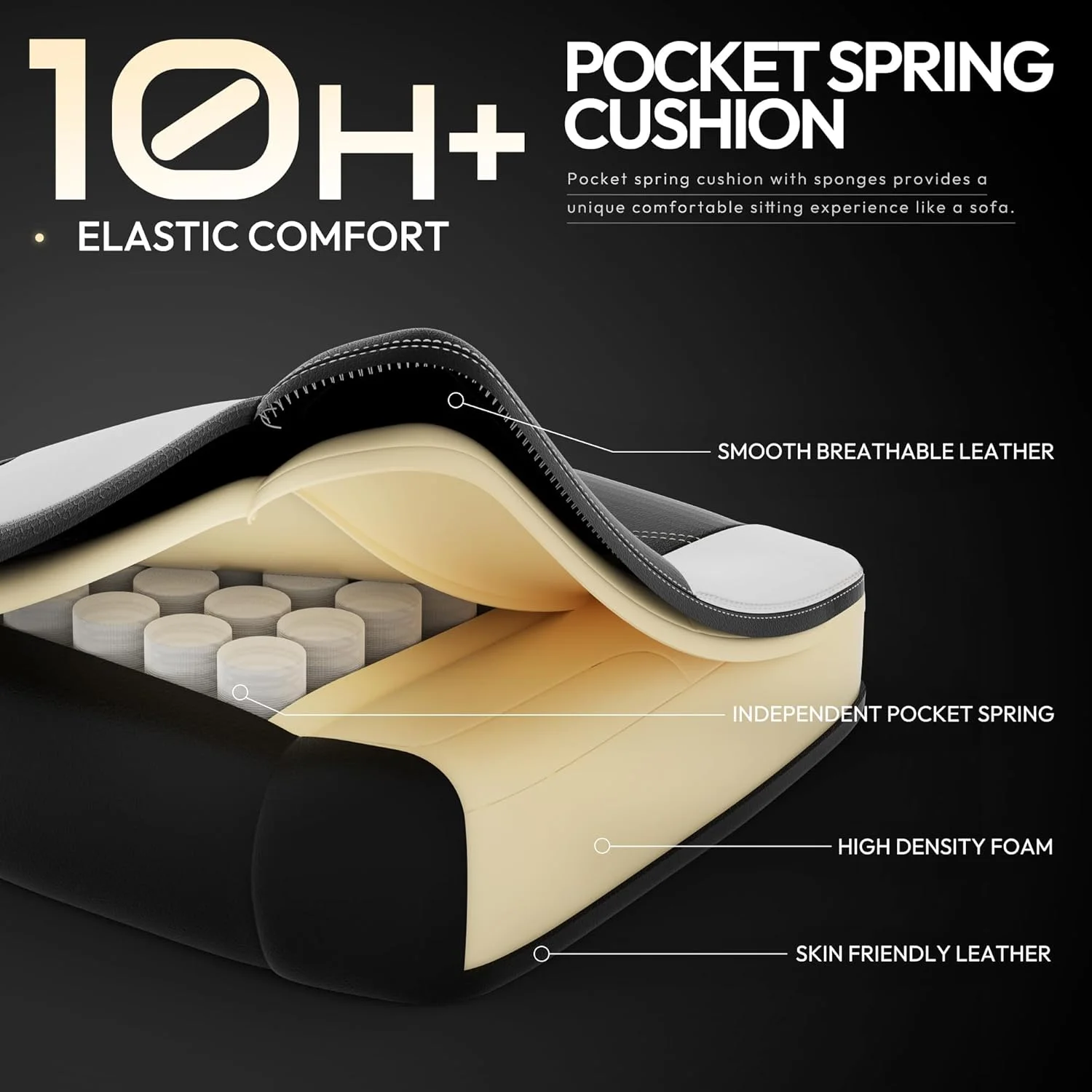 صندلی گیمینگ Dowinx با کوسن فنری پاکتی برای بزرگسالان، صندلی کامپیوتر ارگونومیک با زیرپایی و پشتیبانی کمری ماساژور، صندلی بازی چرمی پشتی بلند برای دفتر، بازی، 136 کیلوگرم، سفید