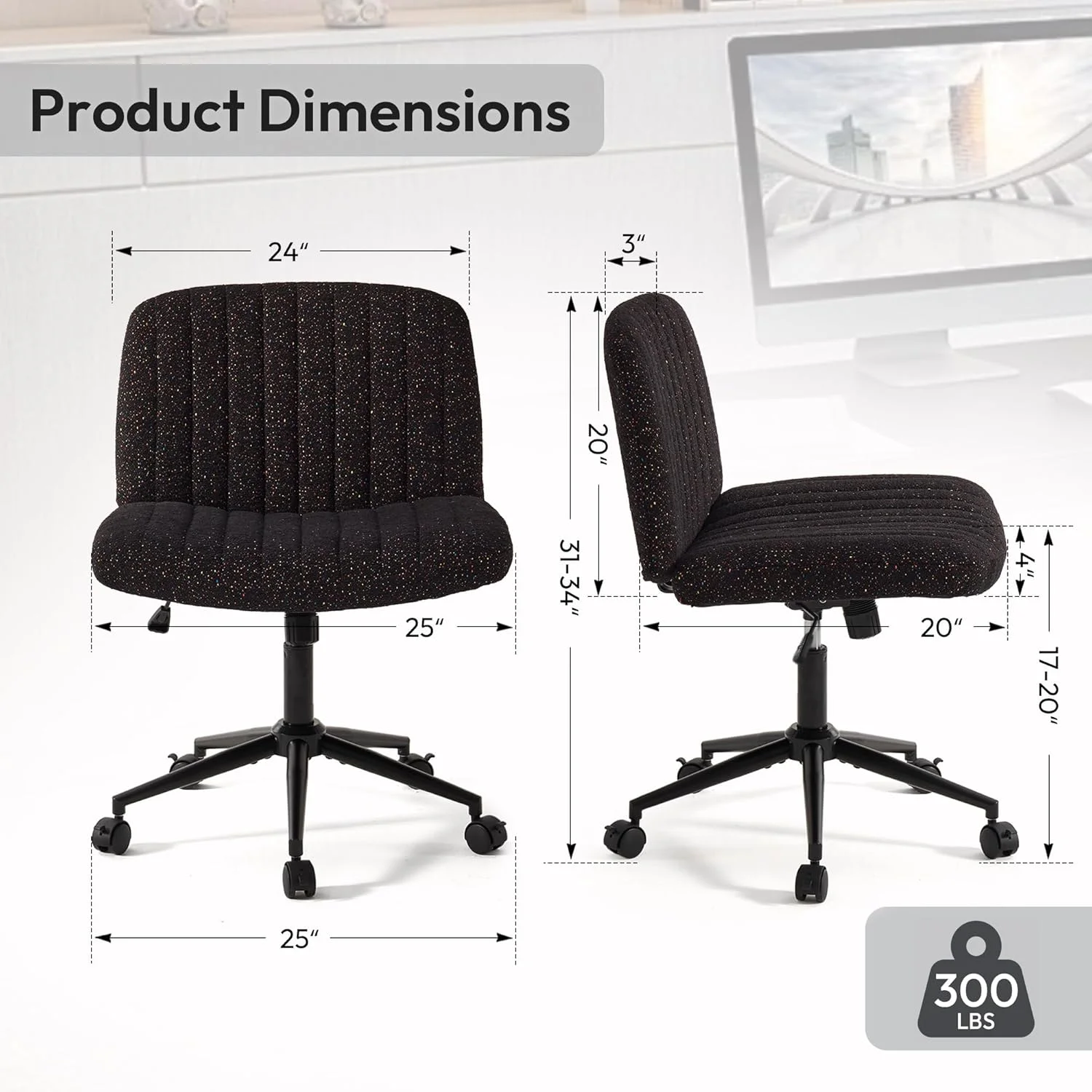 صندلی ضربدری Dowinx با چرخ، پارچه درجه یک و کوسن فنری جیبی، صندلی کامپیوتر با قابلیت تنظیم و چرخش و نشیمنگاه پهن، صندلی میز آرایش مدرن مشکی صندلی ضربدری Dowinx با چرخ، پارچه درجه یک و کوسن فنری جیبی، صندلی کامپیوتر با قابلیت تنظیم و چرخش و نشیمنگاه پهن، صندلی میز آرایش مدرن مشکی