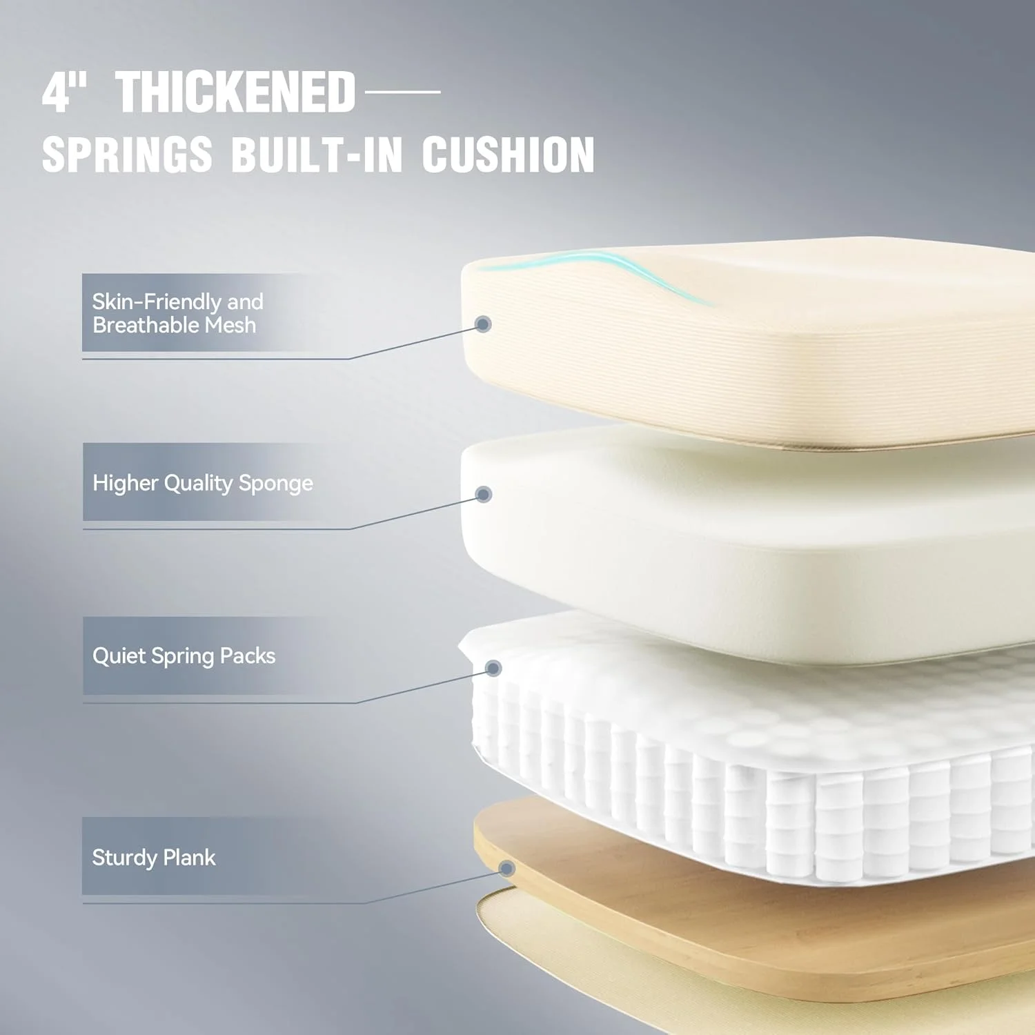 صندلی اداری ارگونومیک Dowinx، صندلی کامپیوتر توری تنفسی با کوسن فنری پاکتی، صندلی میز راحت با پشتیبانی کمری و زیرسری قابل تنظیم، صندلی کار چرخشی با پایه فولادی و زیرپایی، بژ