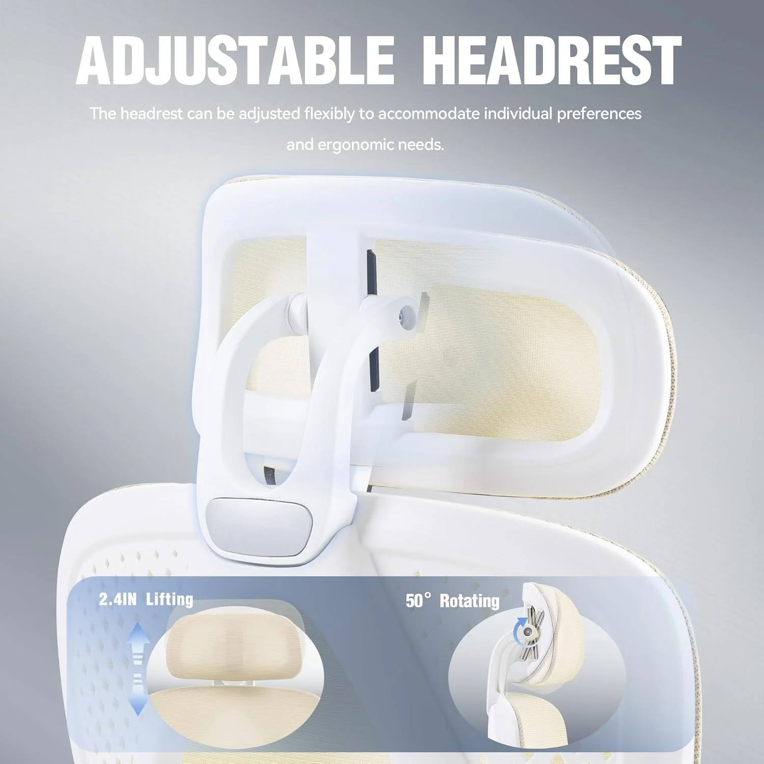 صندلی اداری ارگونومیک Dowinx، صندلی کامپیوتر توری تنفسی با کوسن فنری پاکتی، صندلی میز راحت با پشتیبانی کمری و زیرسری قابل تنظیم، صندلی کار چرخشی با پایه فولادی و زیرپایی، بژ