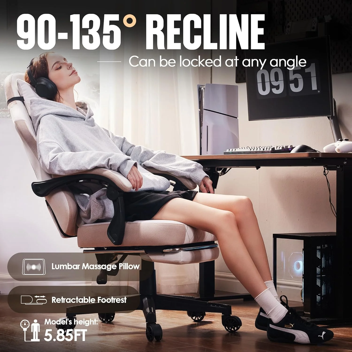 صندلی گیمینگ Dowinx با روکش پارچه ای و کوسن فنری پاکتی، صندلی کامپیوتر ارگونومیک پشتی بلند با زیرپایی برای بزرگسالان، صندلی بازی گردان با پشتیبانی کمری ماساژور برای بازی و کار، ظرفیت 136 کیلوگرم، بژ صندلی گیمینگ Dowinx با روکش پارچه ای و کوسن فنری پاکتی، صندلی کامپیوتر ارگونومیک پشتی بلند با زیرپایی برای بزرگسالان، صندلی بازی گردان با پشتیبانی کمری ماساژور برای بازی و کار، ظرفیت 136 کیلوگرم، بژ