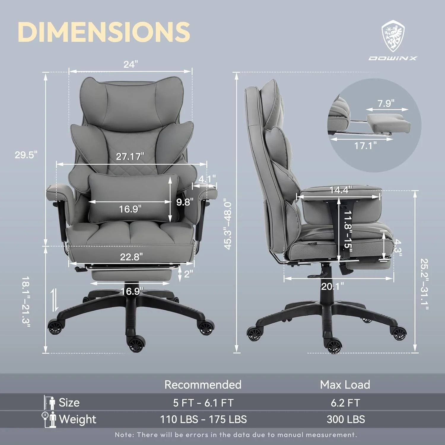 صندلی اداری بزرگ و بلند Dowinx با کوسن فنری پاکتی، صندلی بازی کامپیوتر پشتی بلند با تکیه گاه بازو قابل تنظیم و پشتیبانی کمری، صندلی های میز اجرایی با زیرپایی (چرم PU، خاکستری) صندلی اداری بزرگ و بلند Dowinx با کوسن فنری پاکتی، صندلی بازی کامپیوتر پشتی بلند با تکیه گاه بازو قابل تنظیم و پشتیبانی کمری، صندلی های میز اجرایی با زیرپایی (چرم PU، خاکستری)