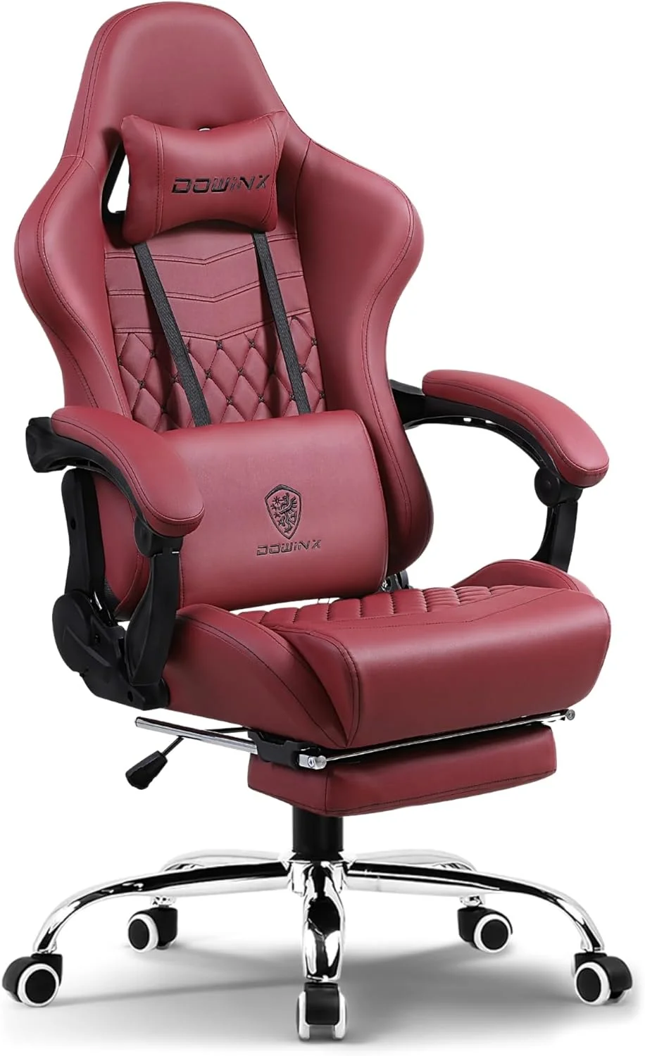 صندلی گیمینگ چند منظوره Dowinx، صندلی کامپیوتر چرمی PU با پشتی بلند، قابلیت تنظیم ارتفاع و تکیه‌گاه، دارای ماساژور، پشتیبانی از گردن و کمر، زیرپایی (مارون)