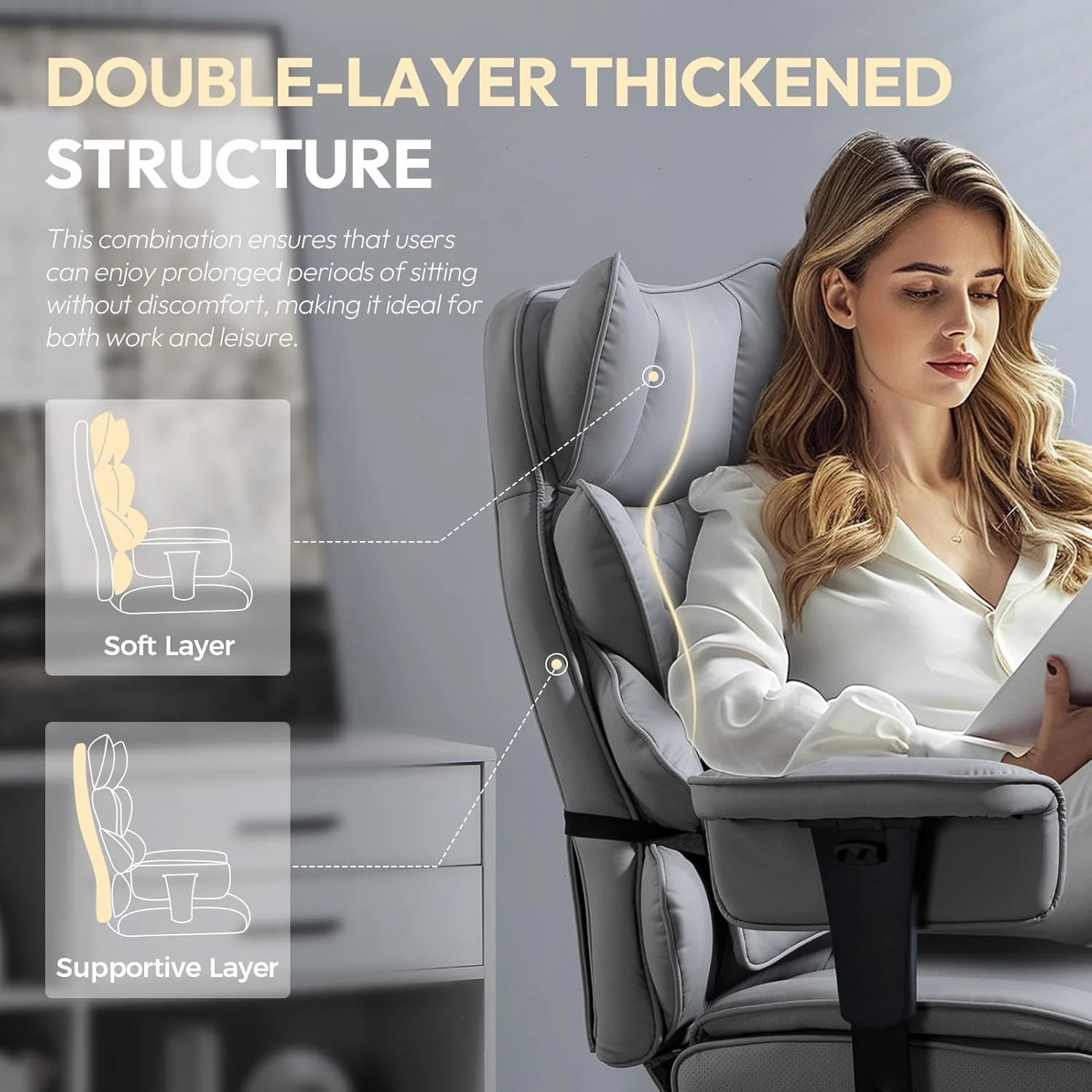 صندلی اداری بزرگ و بلند Dowinx با کوسن فنری پاکتی، صندلی بازی کامپیوتر پشتی بلند با تکیه گاه بازو قابل تنظیم و پشتیبانی کمری، صندلی های میز اجرایی با زیرپایی (چرم PU، خاکستری) صندلی اداری بزرگ و بلند Dowinx با کوسن فنری پاکتی، صندلی بازی کامپیوتر پشتی بلند با تکیه گاه بازو قابل تنظیم و پشتیبانی کمری، صندلی های میز اجرایی با زیرپایی (چرم PU، خاکستری)