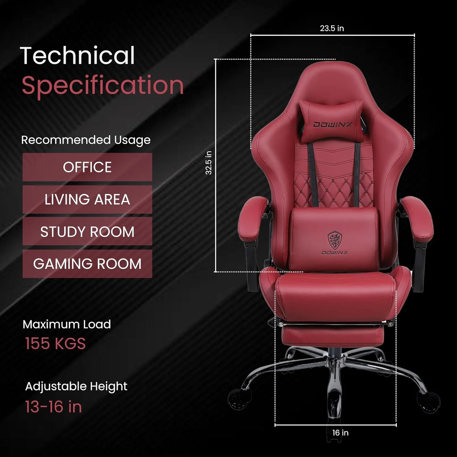صندلی گیمینگ چند منظوره Dowinx، صندلی کامپیوتر چرمی PU با پشتی بلند، قابلیت تنظیم ارتفاع و تکیهگاه، دارای ماساژور، پشتیبانی از گردن و کمر، زیرپایی (مارون) صندلی گیمینگ چند منظوره Dowinx، صندلی کامپیوتر چرمی PU با پشتی بلند، قابلیت تنظیم ارتفاع و تکیهگاه، دارای ماساژور، پشتیبانی از گردن و کمر، زیرپایی (مارون)