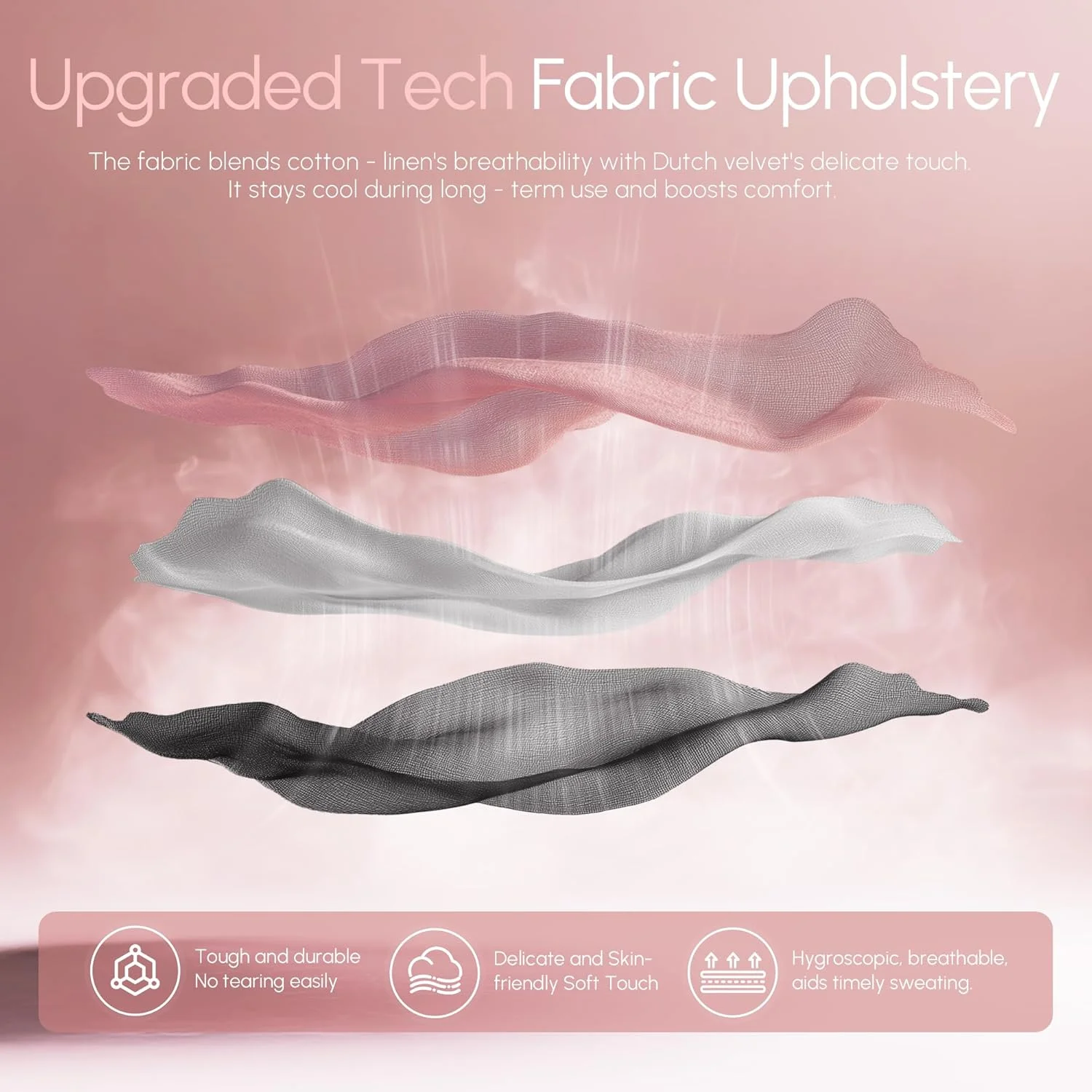 صندلی گیمینگ پارچه ای Dowinx با کوسن فنری جیبی، صندلی کامپیوتر تنفسی با پشتیبانی کمری ماساژور و زیرپایی، صندلی اداری بازی پشتی بلند برای بزرگسالان، صورتی