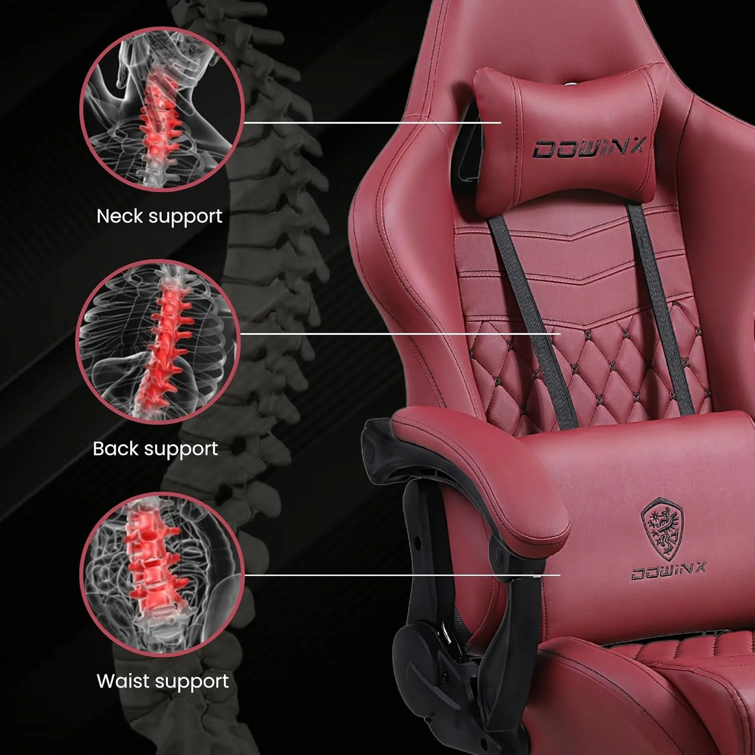 صندلی گیمینگ چند منظوره Dowinx، صندلی کامپیوتر چرمی PU با پشتی بلند، قابلیت تنظیم ارتفاع و تکیهگاه، دارای ماساژور، پشتیبانی از گردن و کمر، زیرپایی (مارون) صندلی گیمینگ چند منظوره Dowinx، صندلی کامپیوتر چرمی PU با پشتی بلند، قابلیت تنظیم ارتفاع و تکیهگاه، دارای ماساژور، پشتیبانی از گردن و کمر، زیرپایی (مارون)