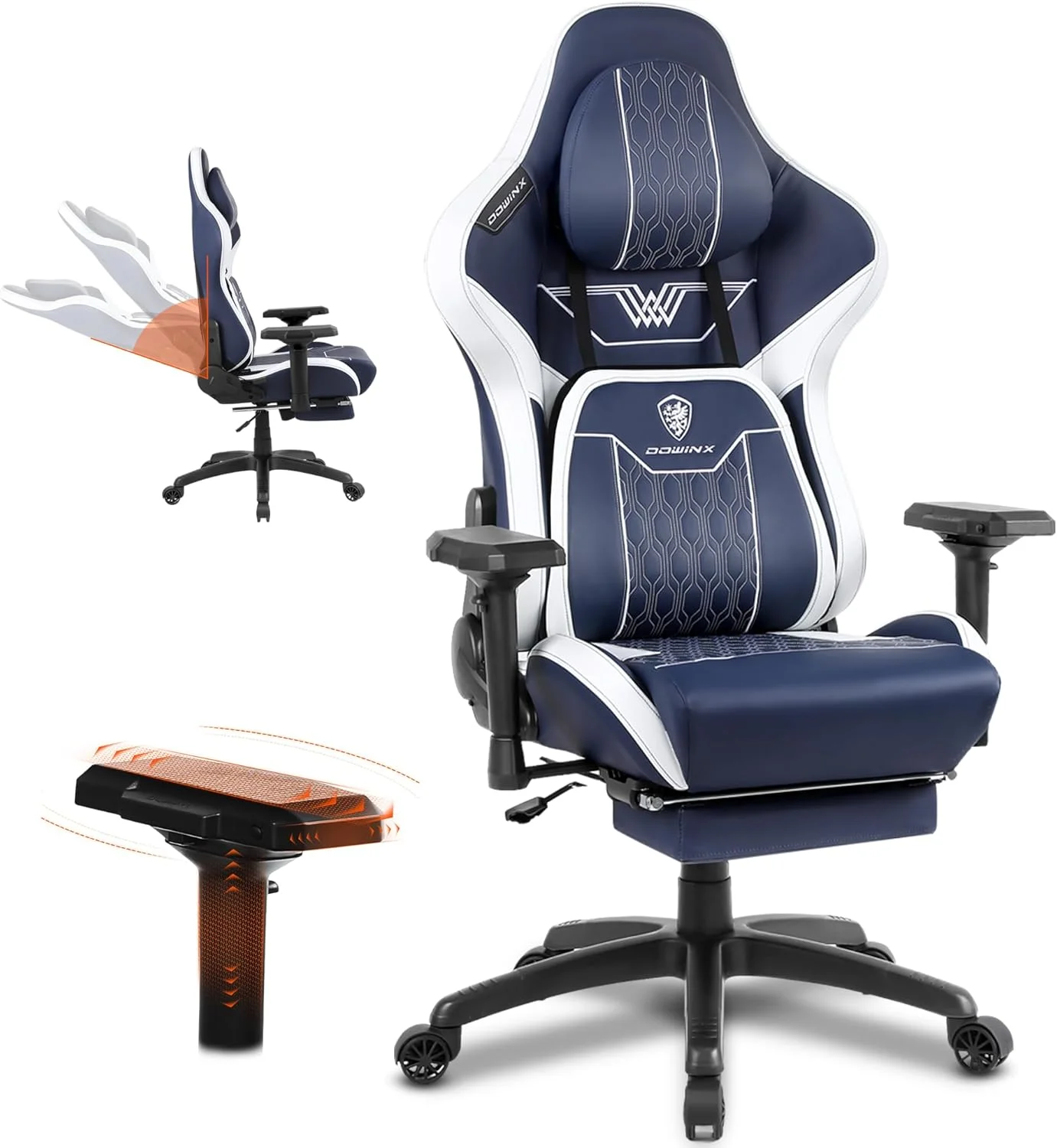 صندلی گیمینگ بزرگ و بلند Dowinx با زیرپایی، صندلی اداری ارگونومیک با پشتی بلند و با تکیه گاه سر و پشتی کمر راحت، صندلی کامپیوتر با دسته های 4D برای بزرگسالان، چرم PU، آبی صندلی گیمینگ بزرگ و بلند Dowinx با زیرپایی، صندلی اداری ارگونومیک با پشتی بلند و با تکیه گاه سر و پشتی کمر راحت، صندلی کامپیوتر با دسته های 4D برای بزرگسالان، چرم PU، آبی